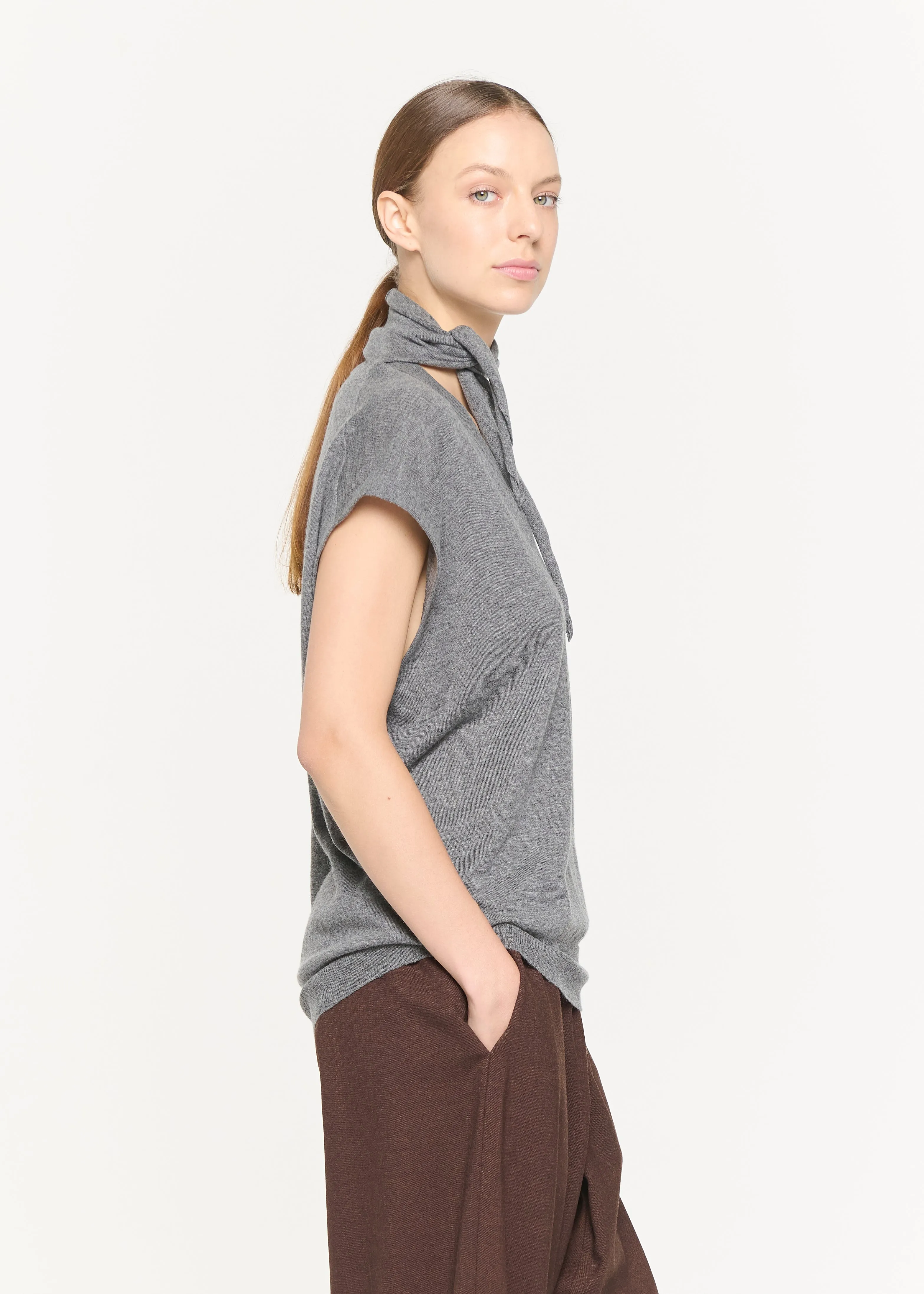 GREY KNIT VEST WITH SHAWL sold by Plan C product image thumbnail 4