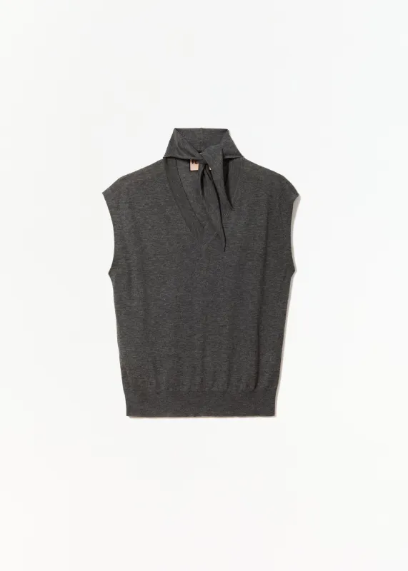 GREY KNIT VEST WITH SHAWL made by Plan C