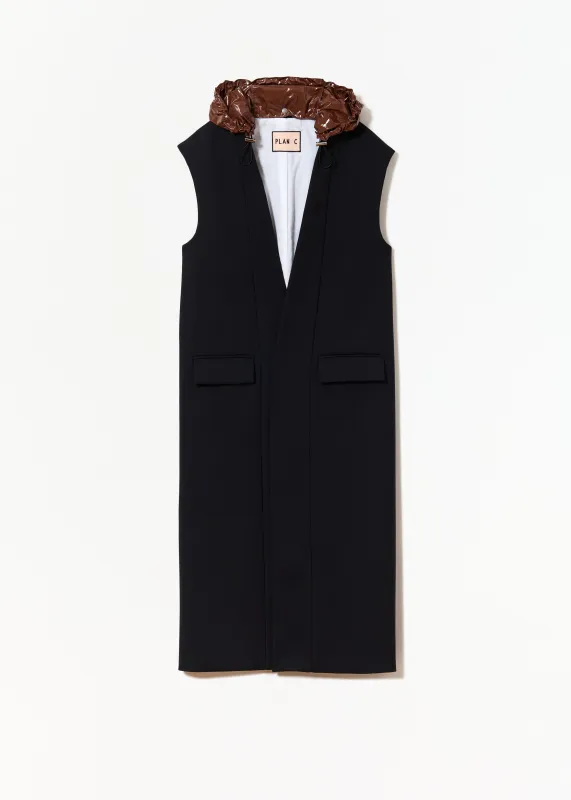 BLUE BLACK HOODED VEST made by Plan C