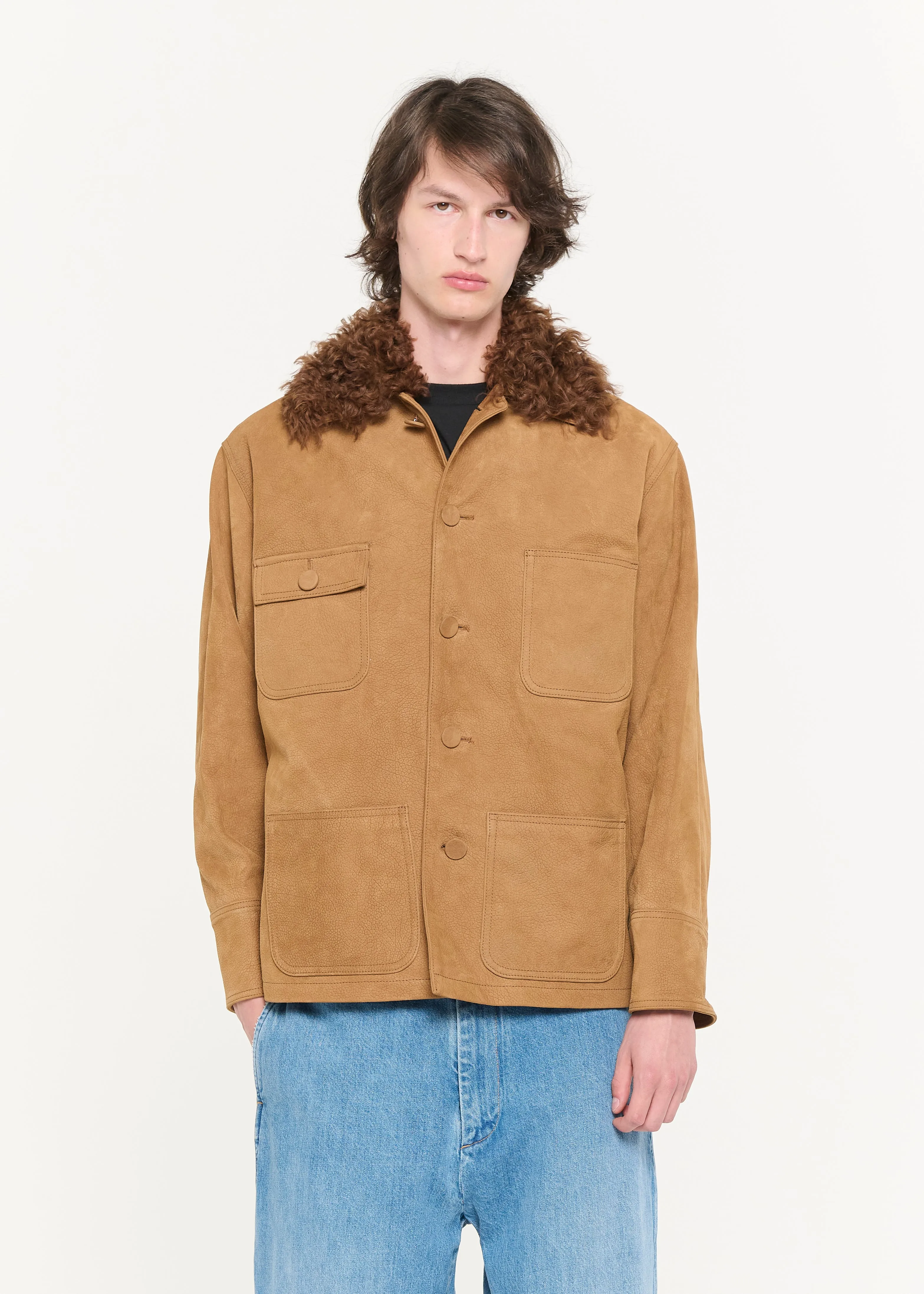 TOBACCO HAMMERED LEATHER JACKET sold by Plan C product image thumbnail 4