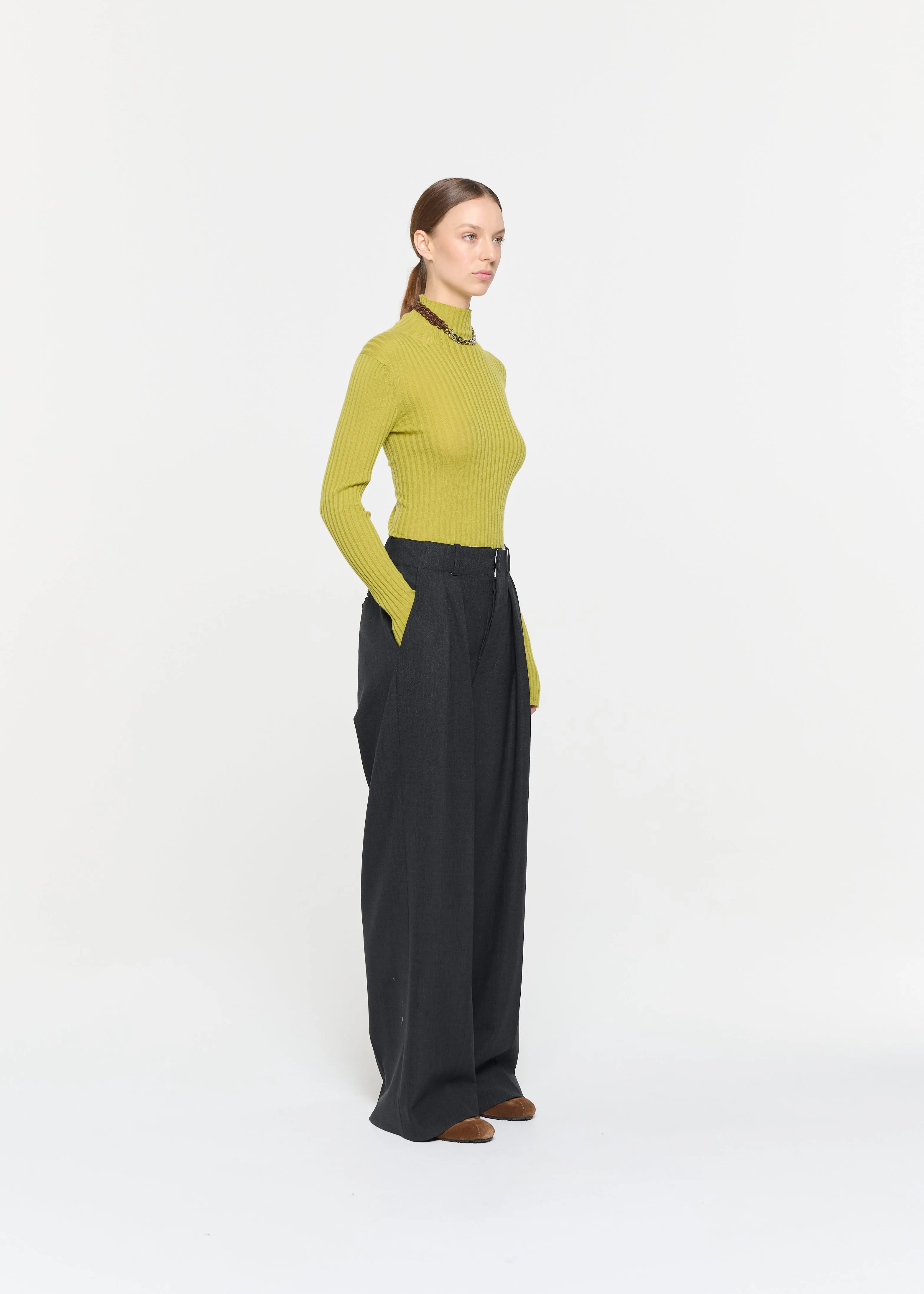 ANTHRACITE MELANGE PLEATED PANTS sold by Plan C product image thumbnail 3