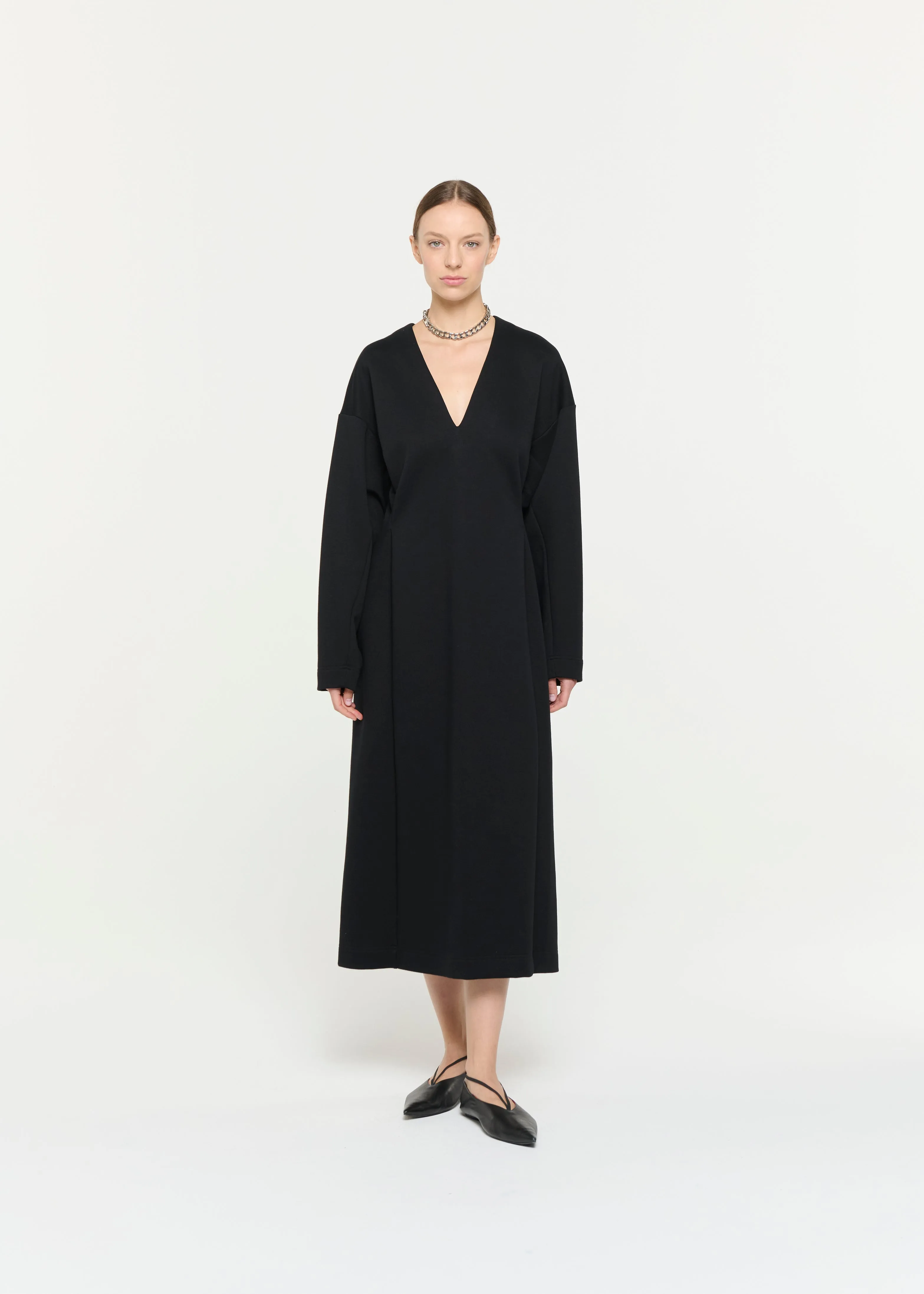 V-NECK BLACK FLEECE DRESS sold by Plan C product image thumbnail 5