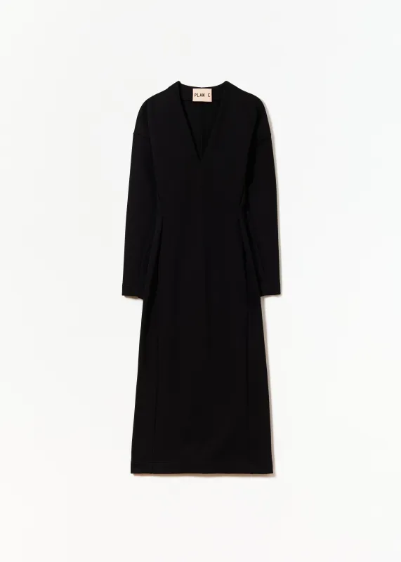 V-NECK BLACK FLEECE DRESS made by Plan C