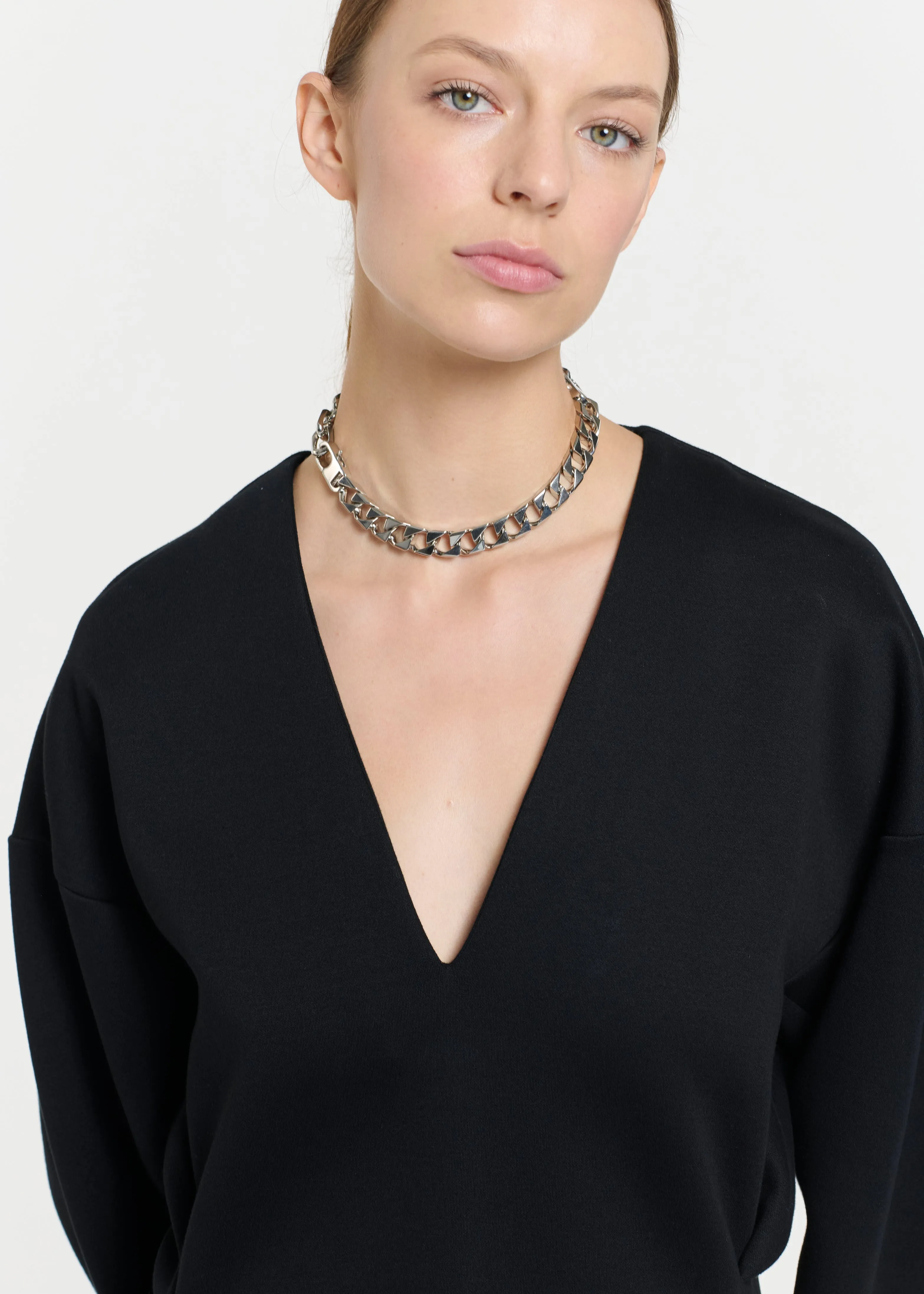 V-NECK BLACK FLEECE DRESS sold by Plan C product image thumbnail 2