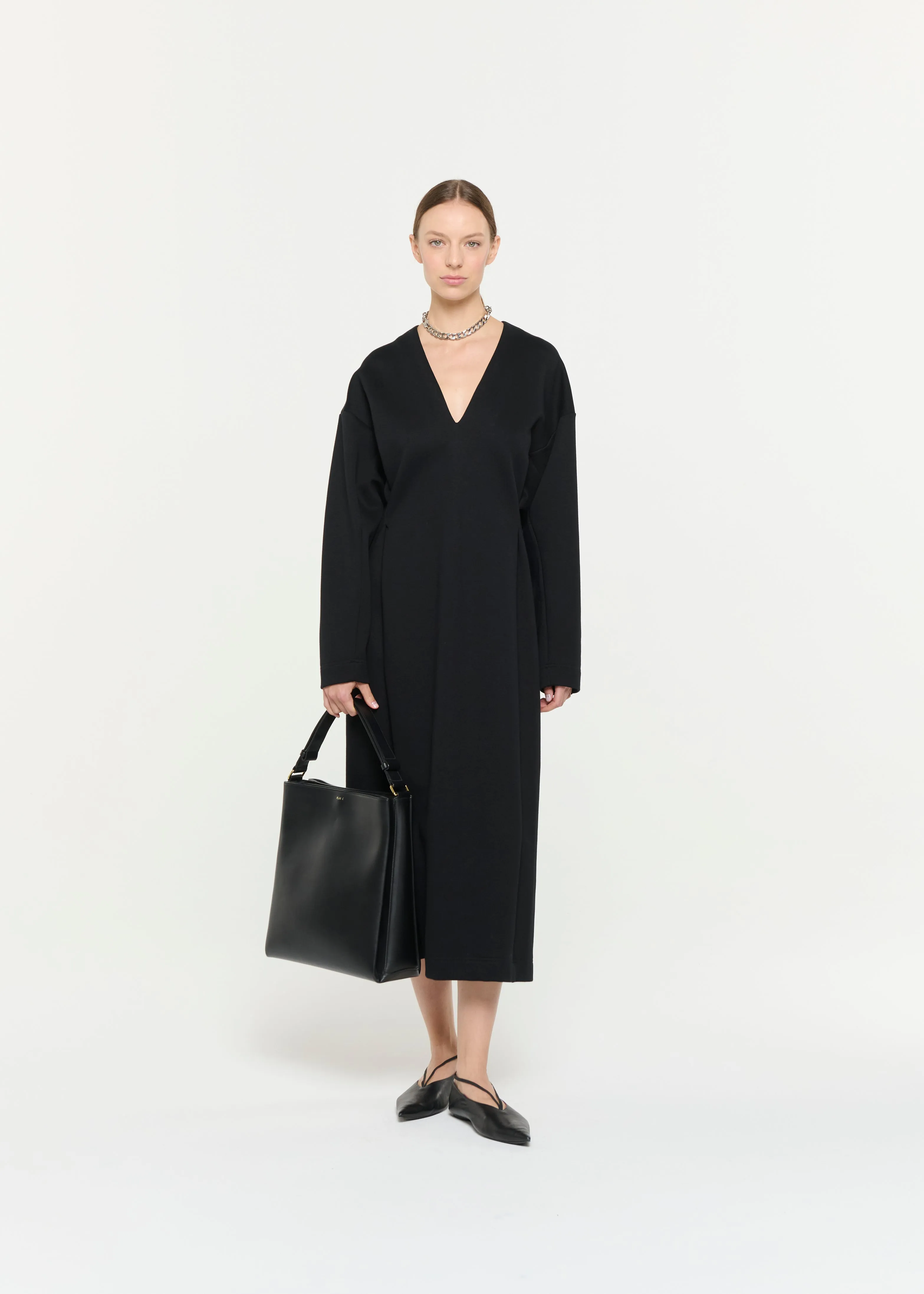 V-NECK BLACK FLEECE DRESS sold by Plan C product image thumbnail 3