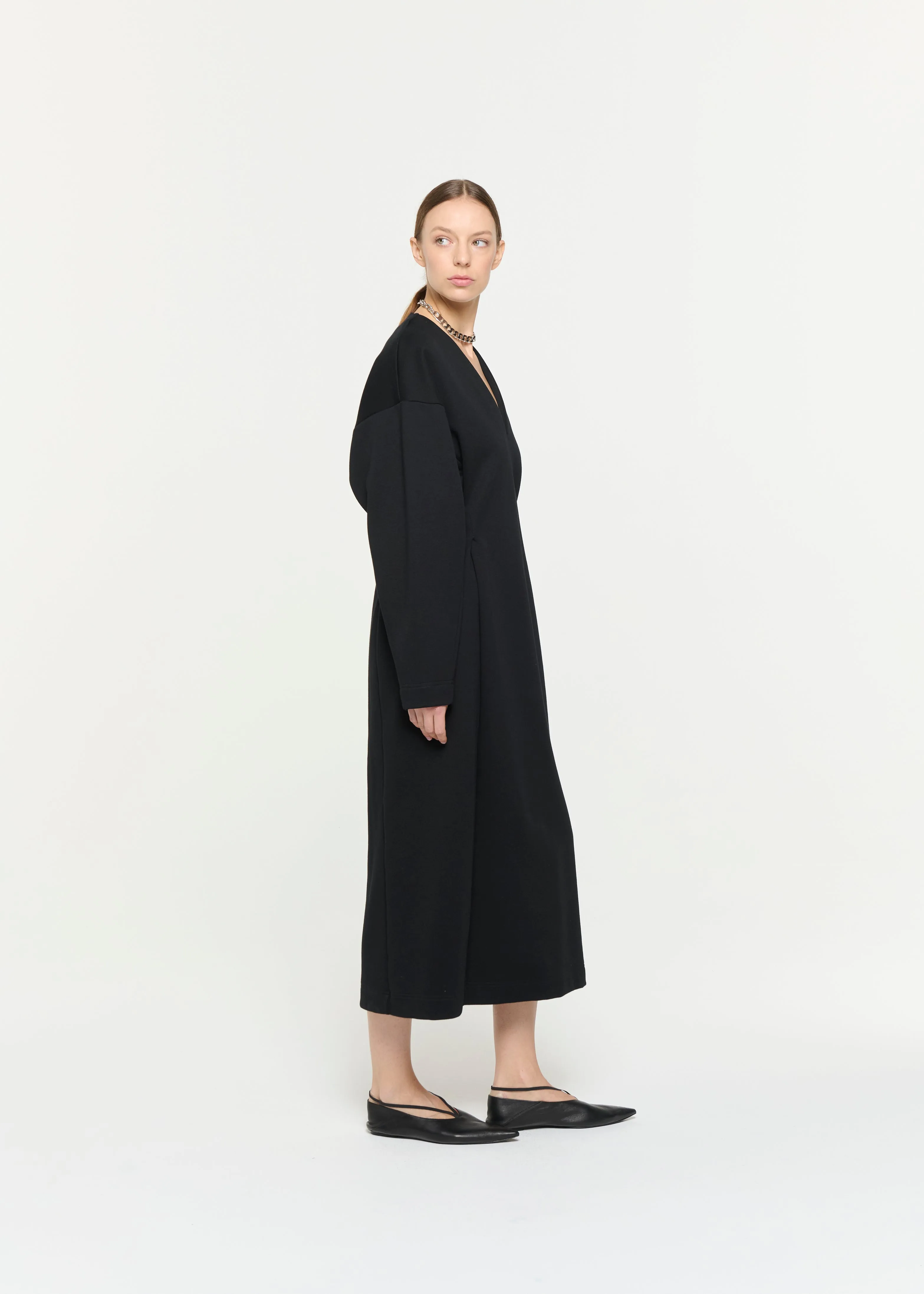 V-NECK BLACK FLEECE DRESS sold by Plan C product image thumbnail 4