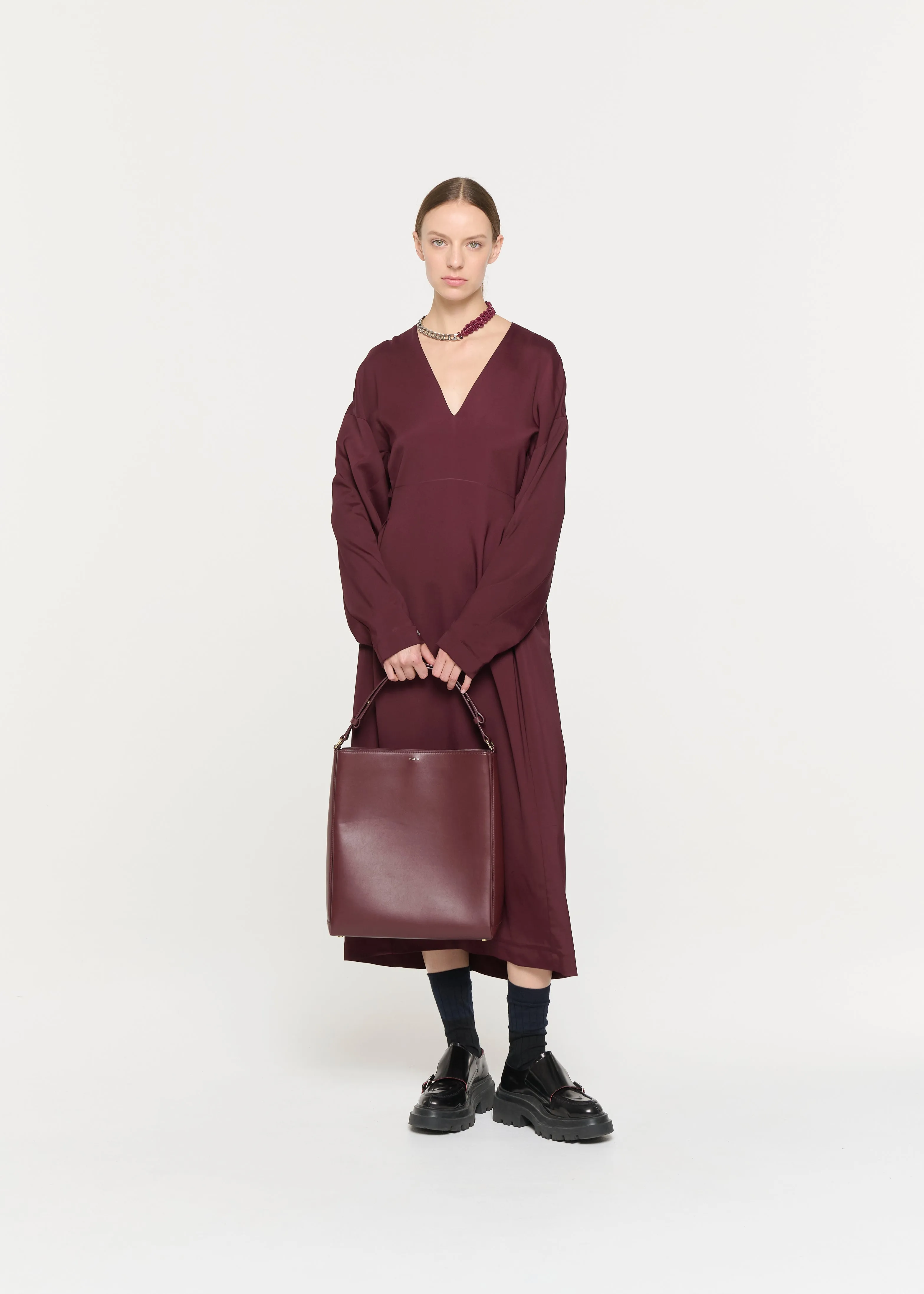 V-NECK DARK BURGUNDY DRESS sold by Plan C product image thumbnail 2