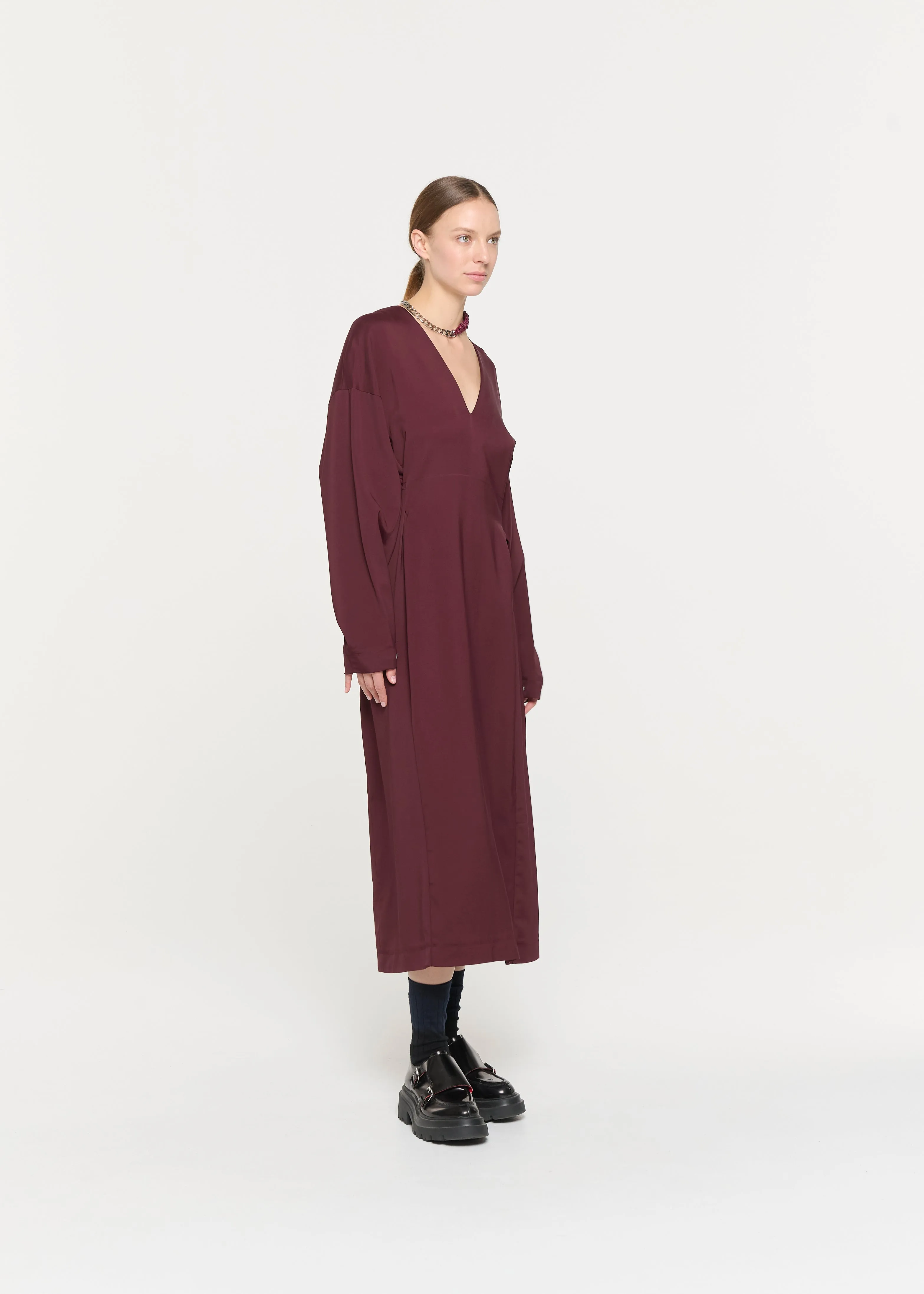 V-NECK DARK BURGUNDY DRESS sold by Plan C product image thumbnail 3