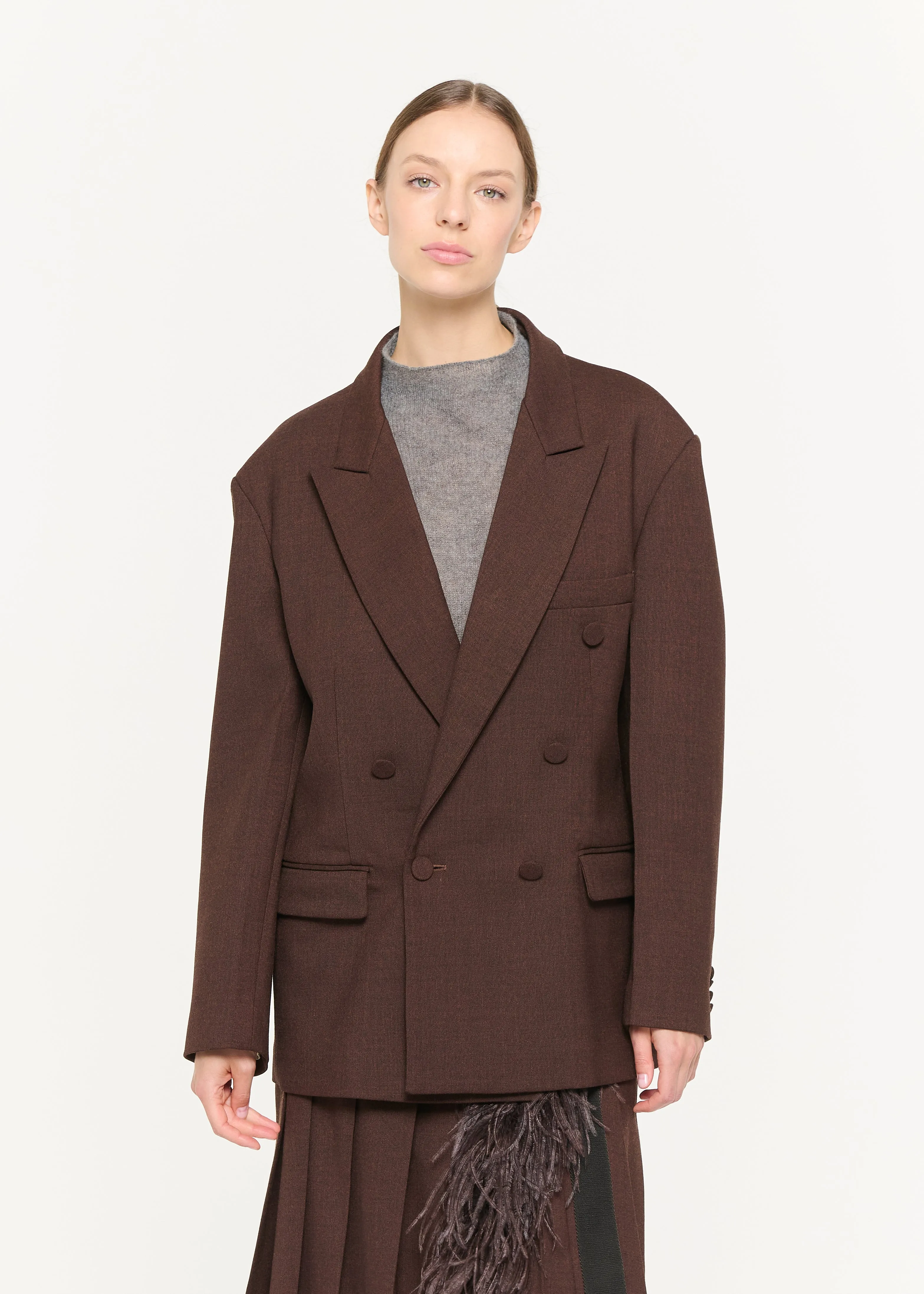 BROWN MELANGE DOUBLE-BREASTED BLAZER sold by Plan C product image thumbnail 3