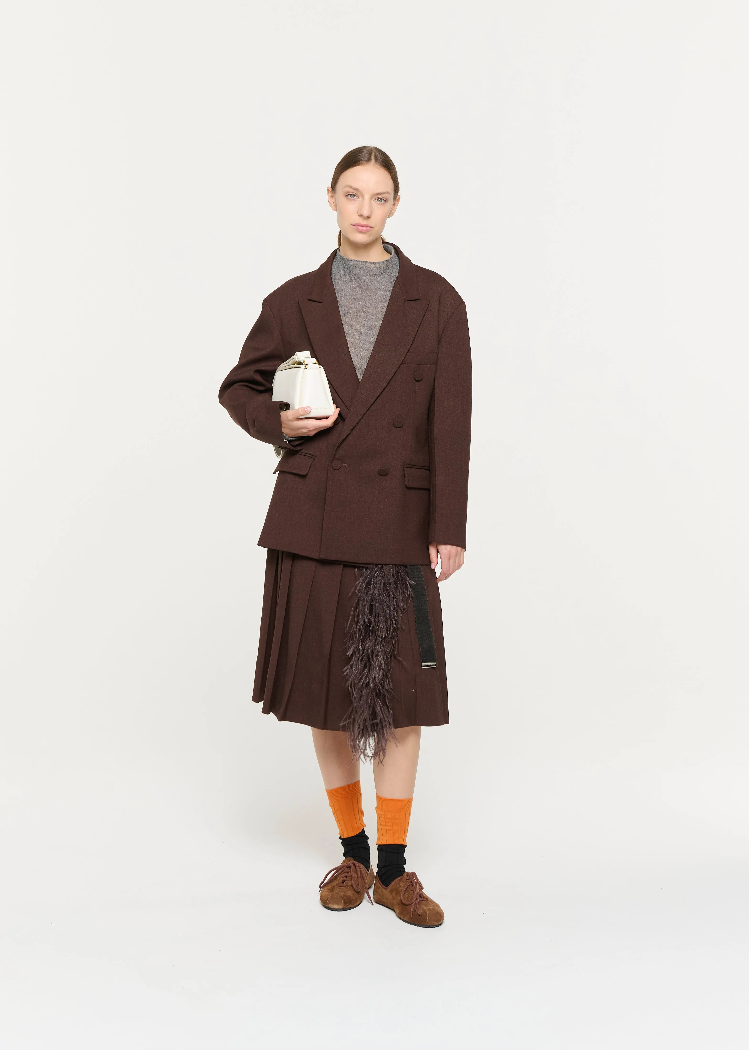 BROWN MELANGE DOUBLE-BREASTED BLAZER sold by Plan C product image thumbnail 2