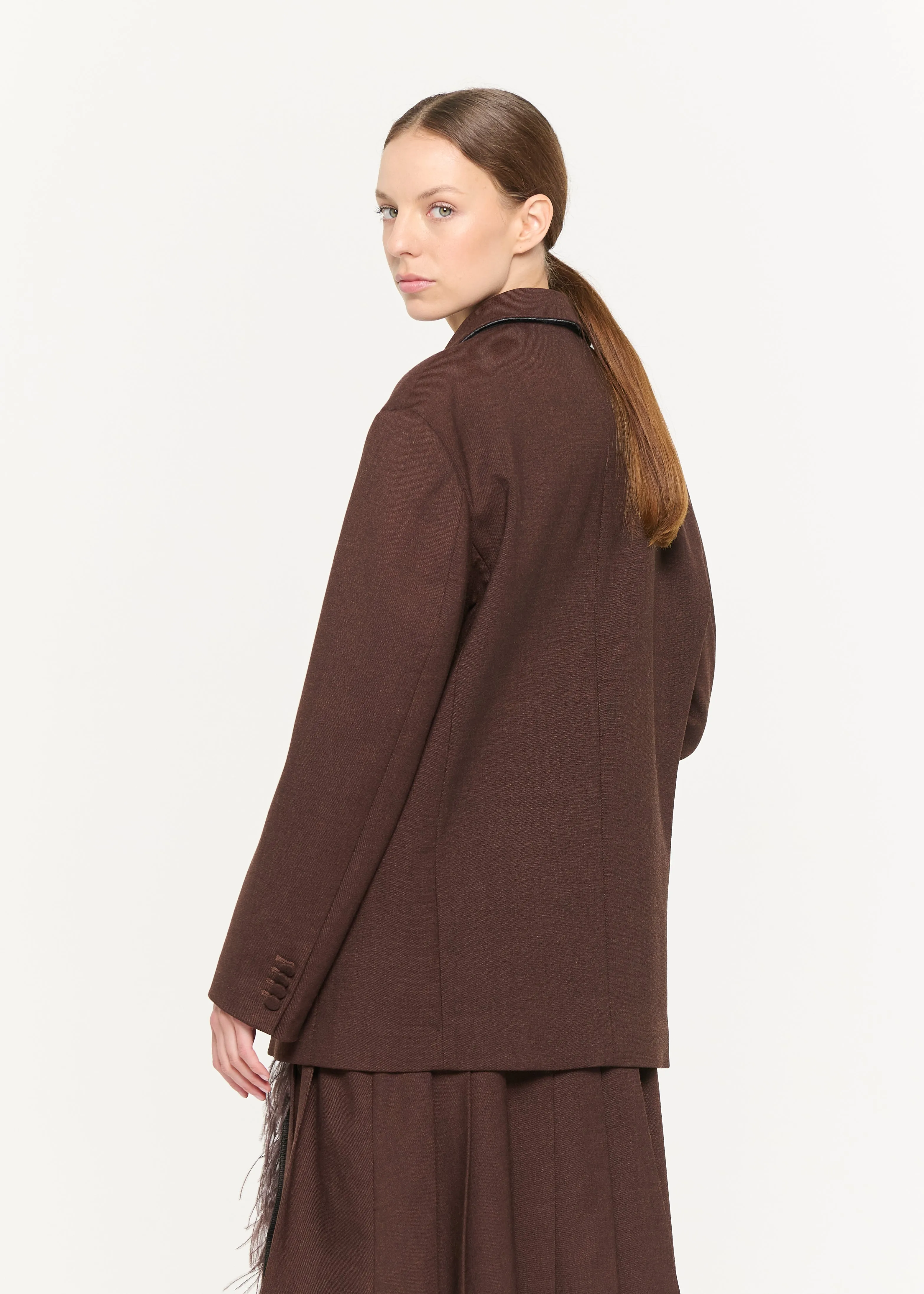 BROWN MELANGE DOUBLE-BREASTED BLAZER sold by Plan C product image thumbnail 5