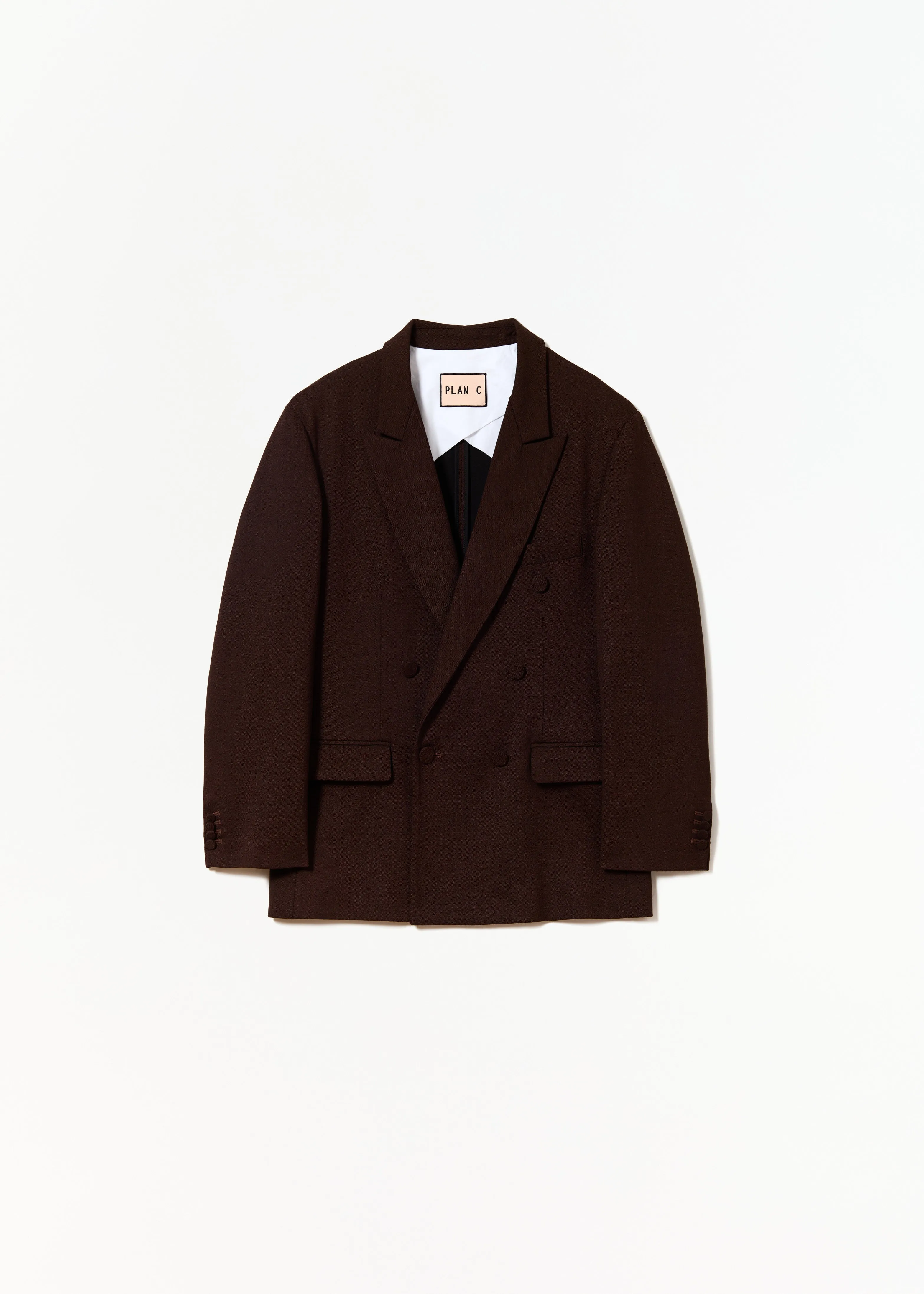 BROWN MELANGE DOUBLE-BREASTED BLAZER sold by Plan C