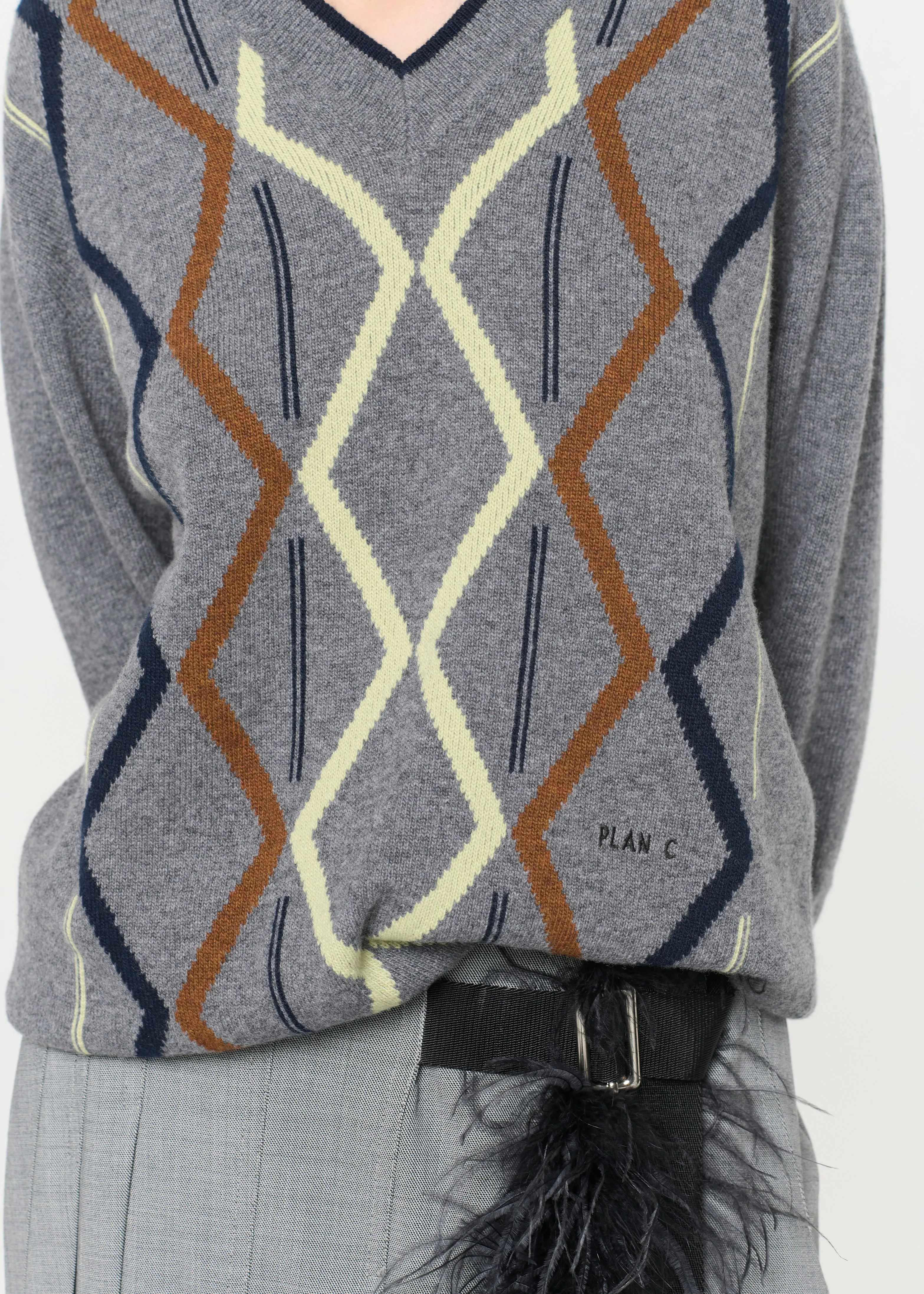 BLACK MELANGE PLEATED SKIRT WITH FEATHER INSERT sold by Plan C product image thumbnail 2