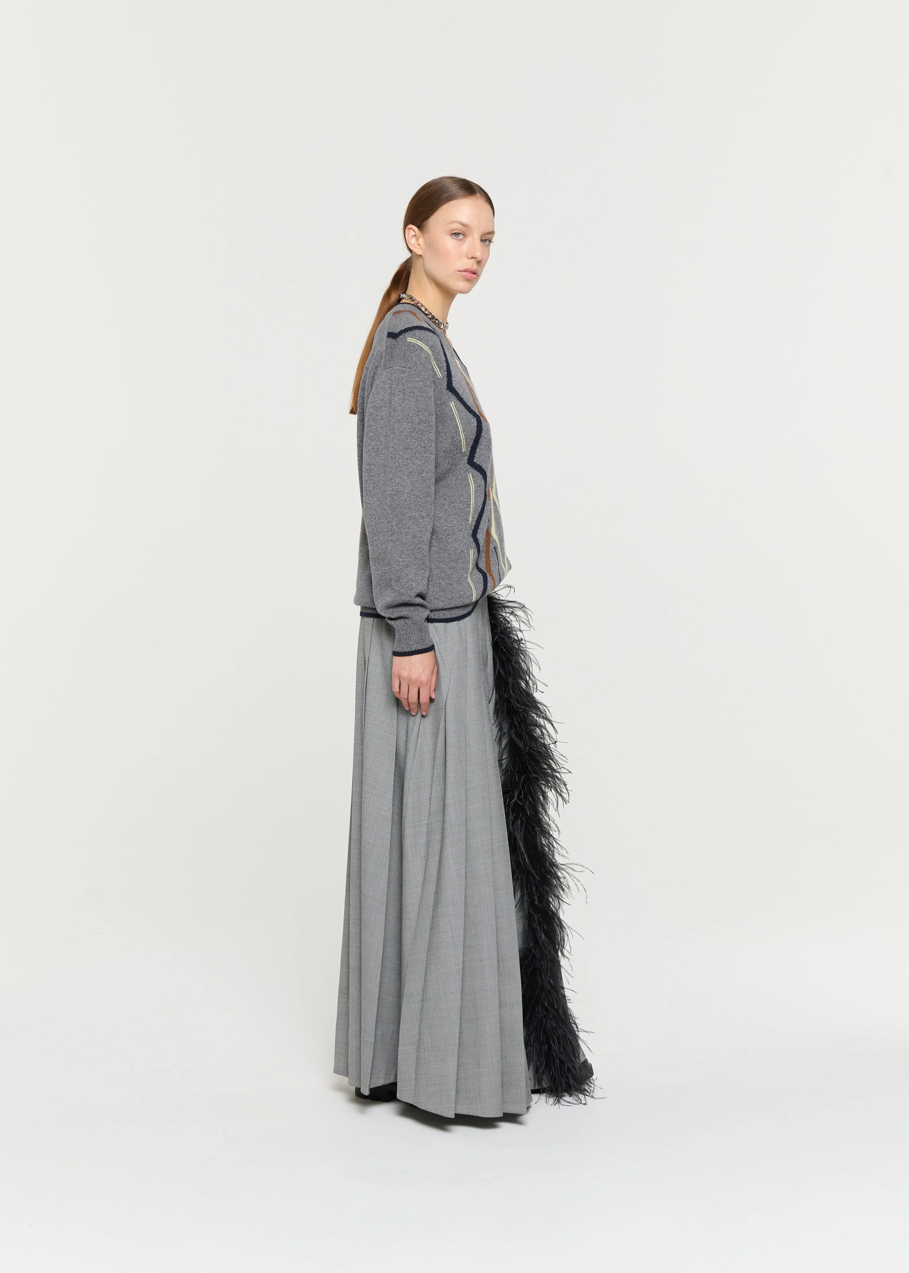 BLACK MELANGE PLEATED SKIRT WITH FEATHER INSERT sold by Plan C product image thumbnail 5