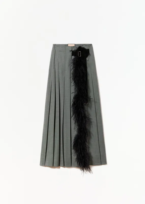 BLACK MELANGE PLEATED  SKIRT WITH FEATHER INSERT made by Plan C