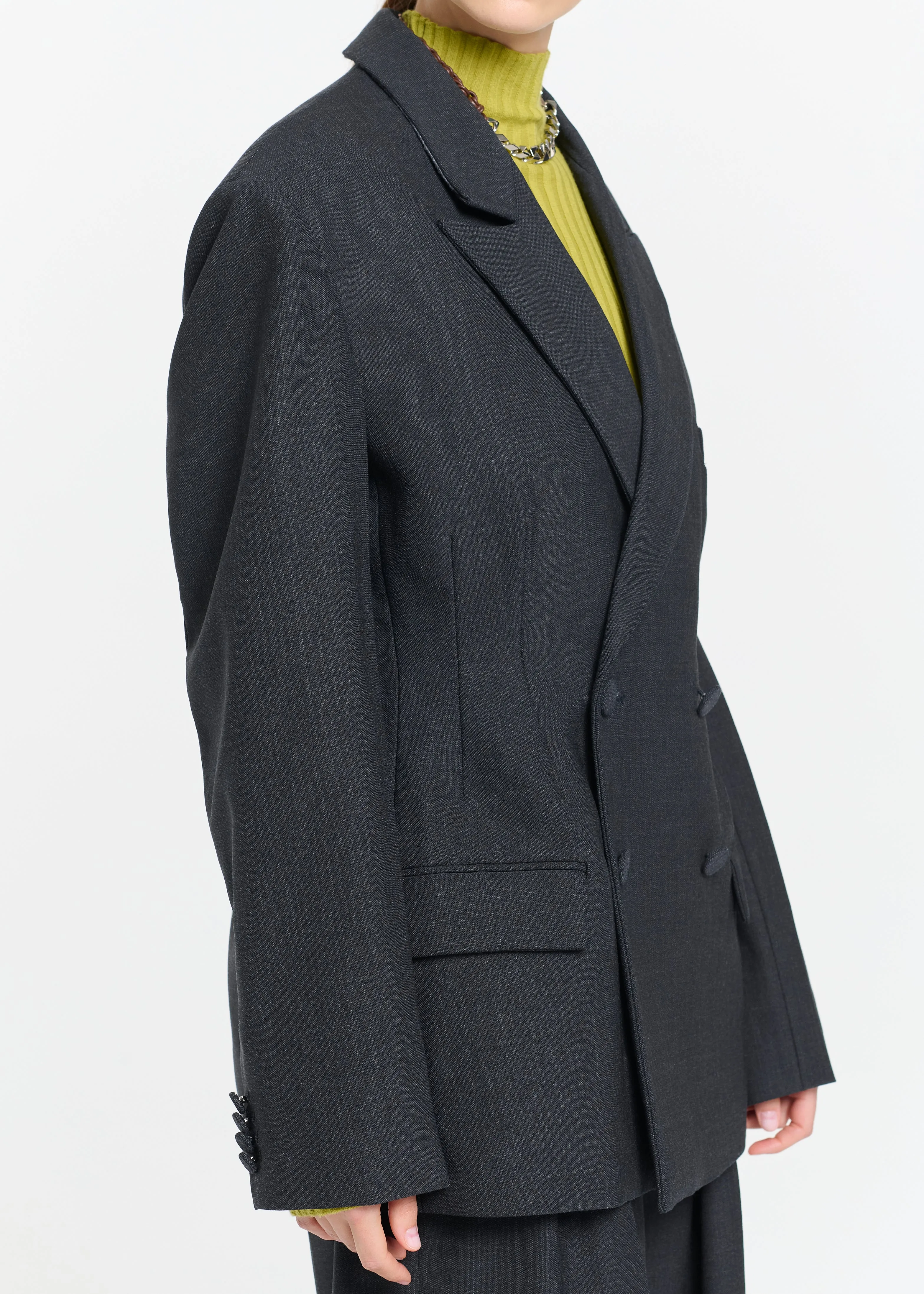 ANTHRACITE MELANGE DOUBLE BREASTED BLAZER sold by Plan C product image thumbnail 2