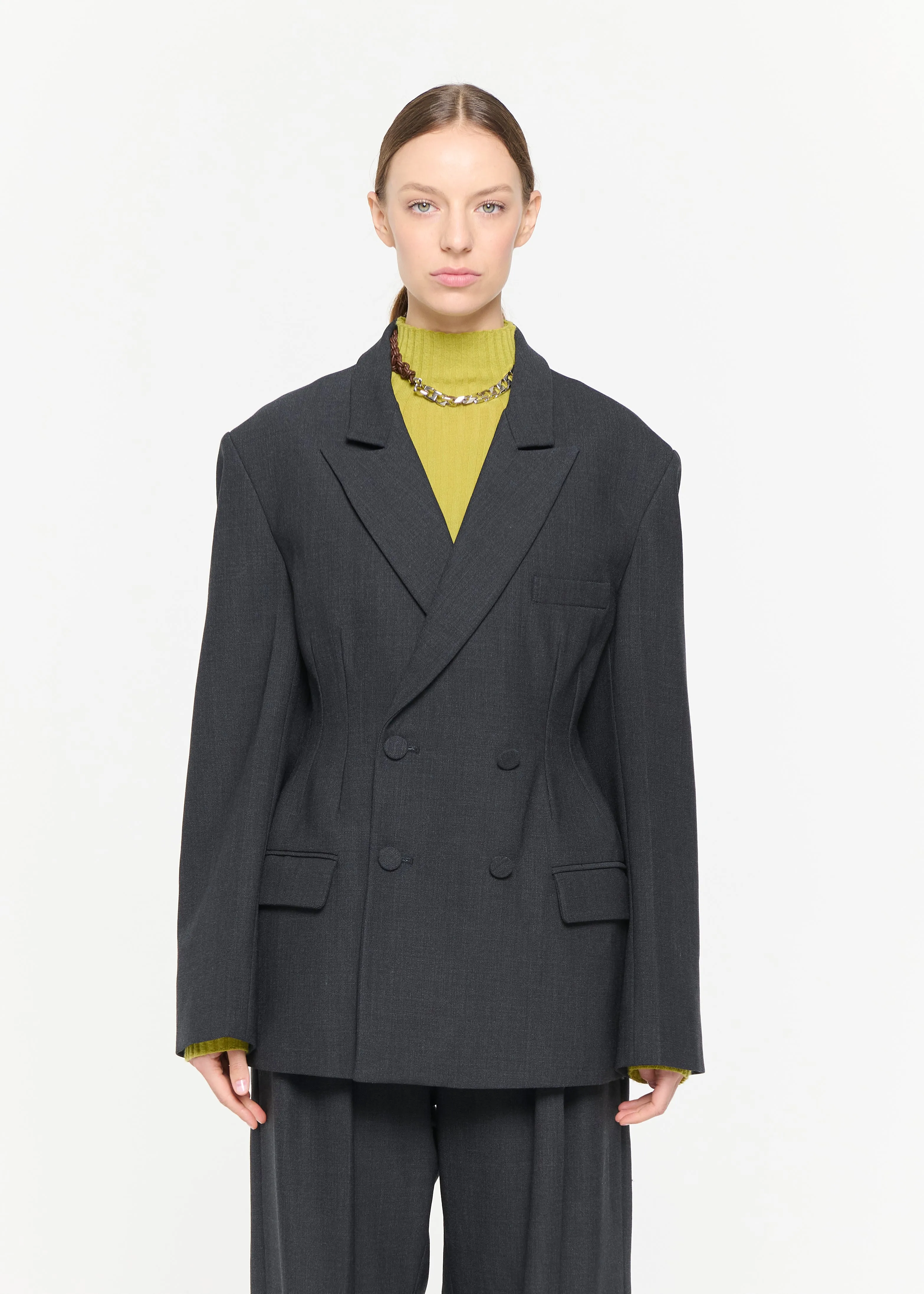 ANTHRACITE MELANGE DOUBLE BREASTED BLAZER sold by Plan C product image thumbnail 5