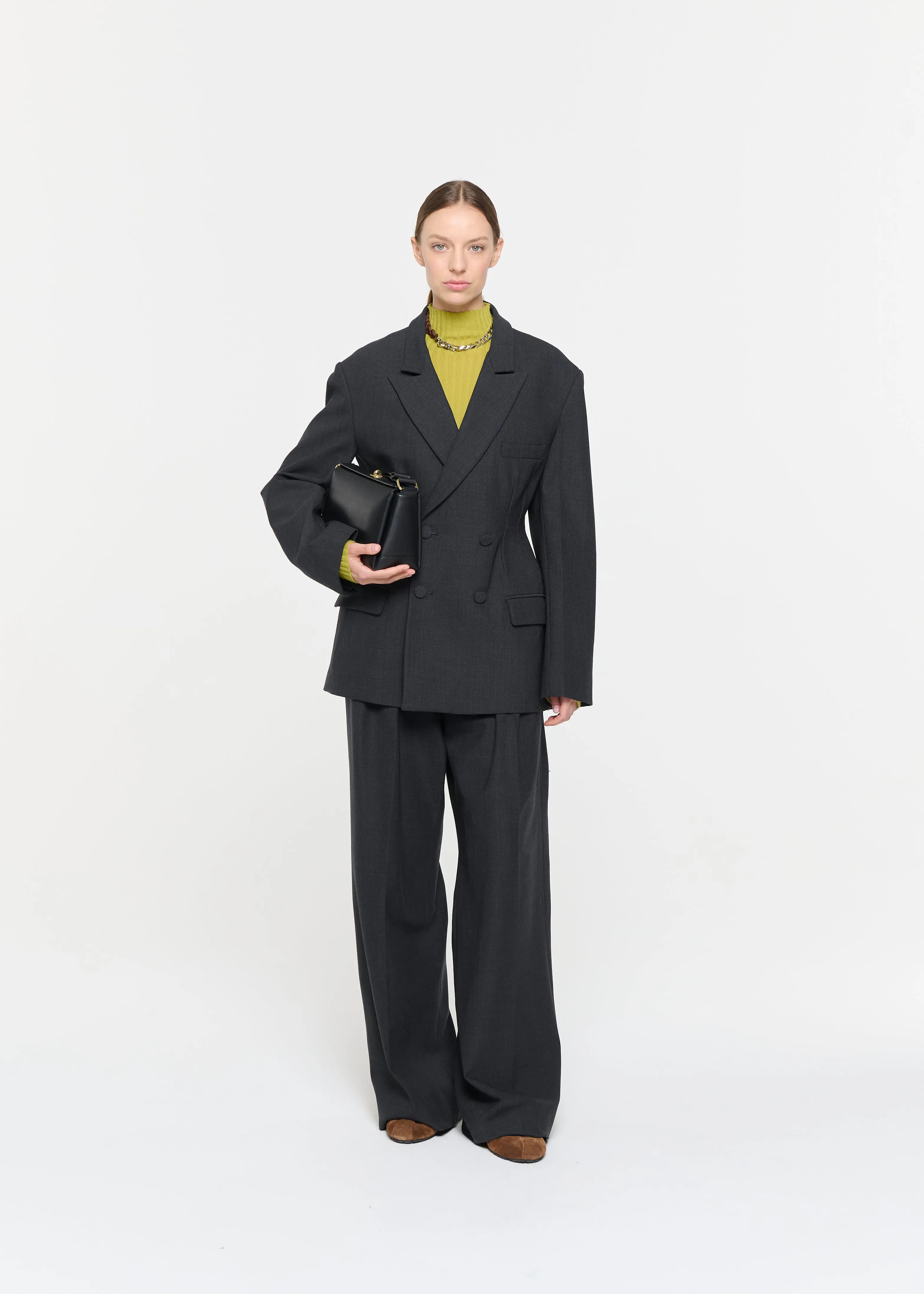 ANTHRACITE MELANGE DOUBLE BREASTED BLAZER sold by Plan C product image thumbnail 3