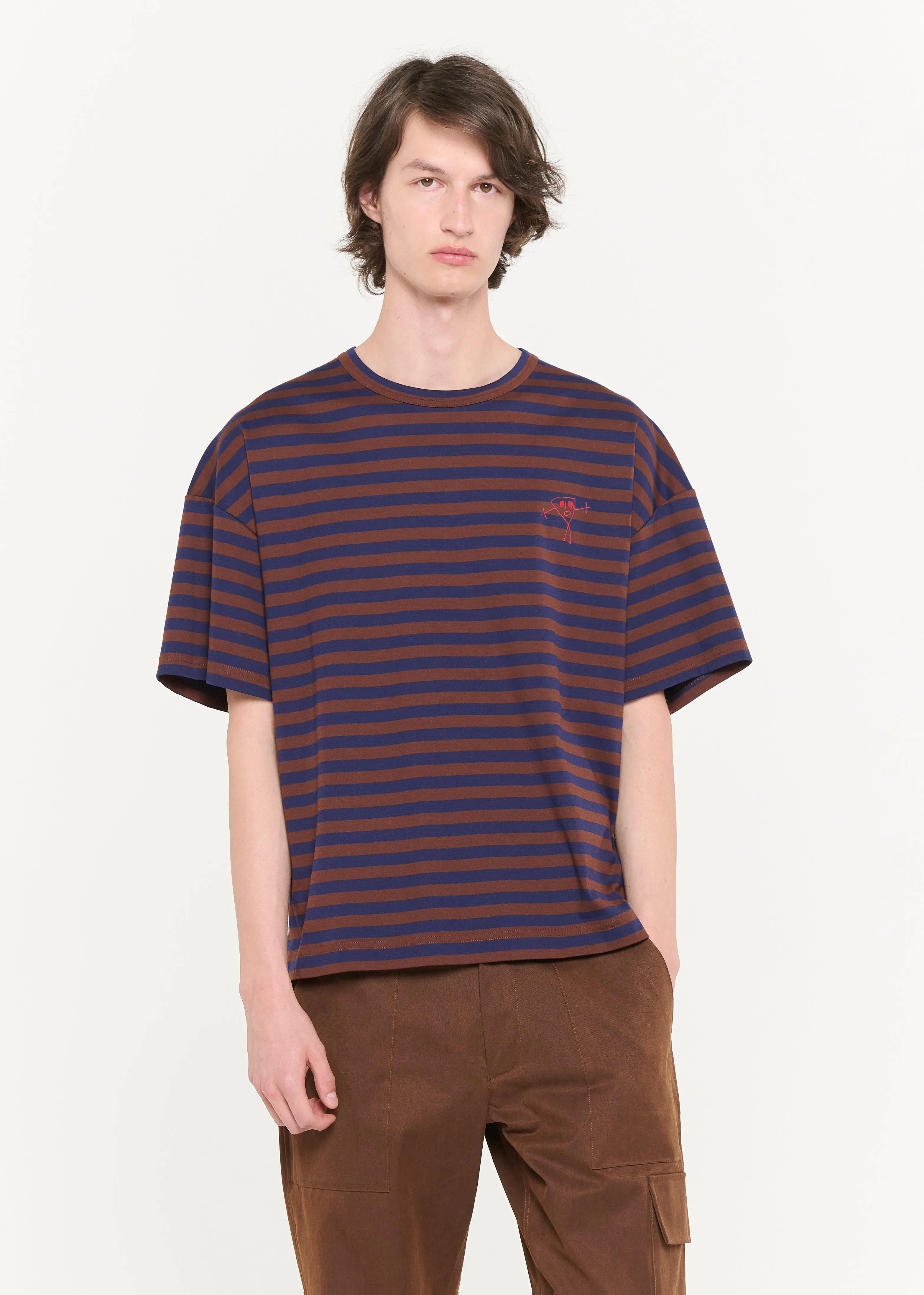 BROWN-BLUE SHORT SLEEVES STRIPED T-SHIRT sold by Plan C product image thumbnail 2