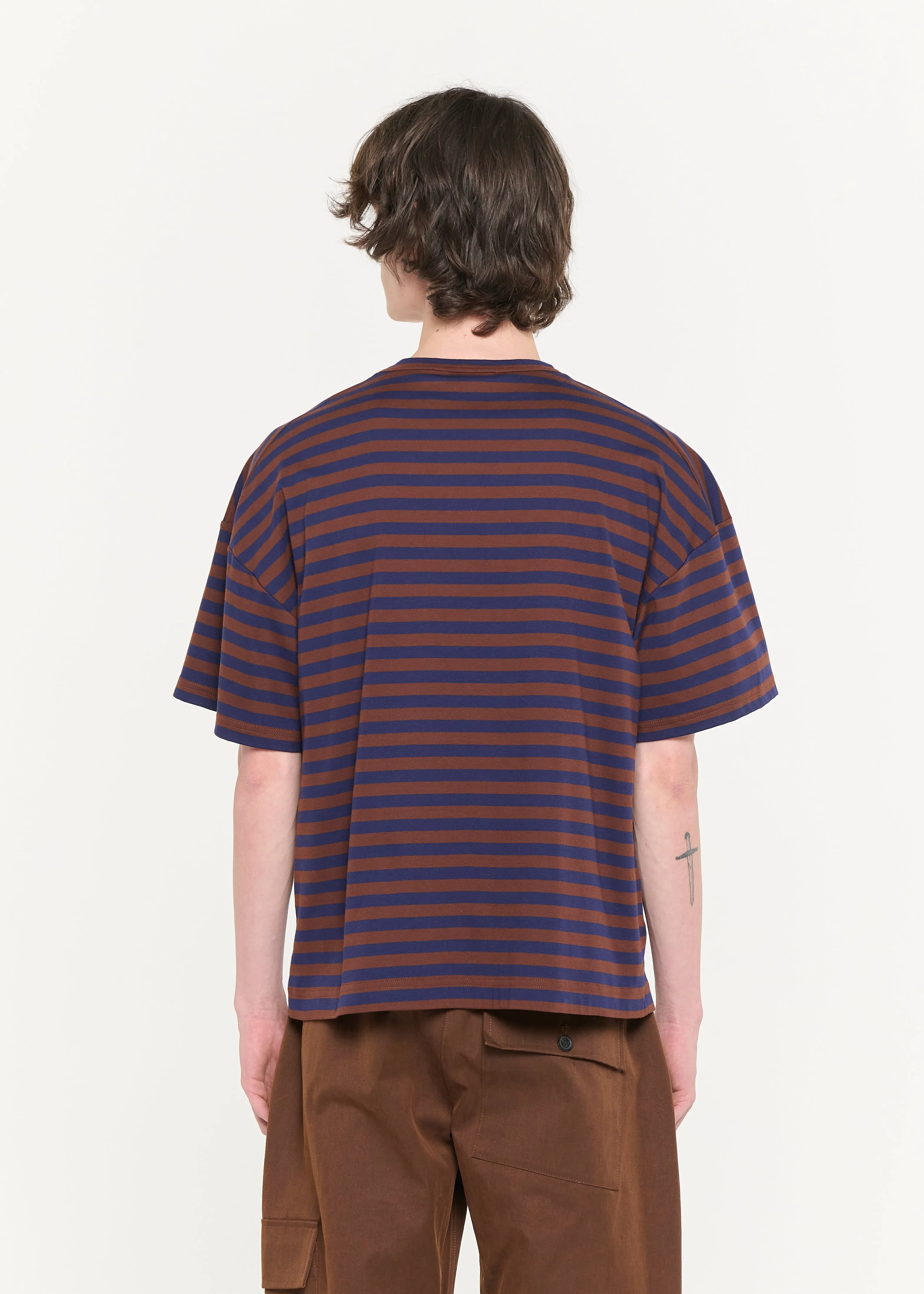 BROWN-BLUE SHORT SLEEVES STRIPED T-SHIRT sold by Plan C product image thumbnail 5