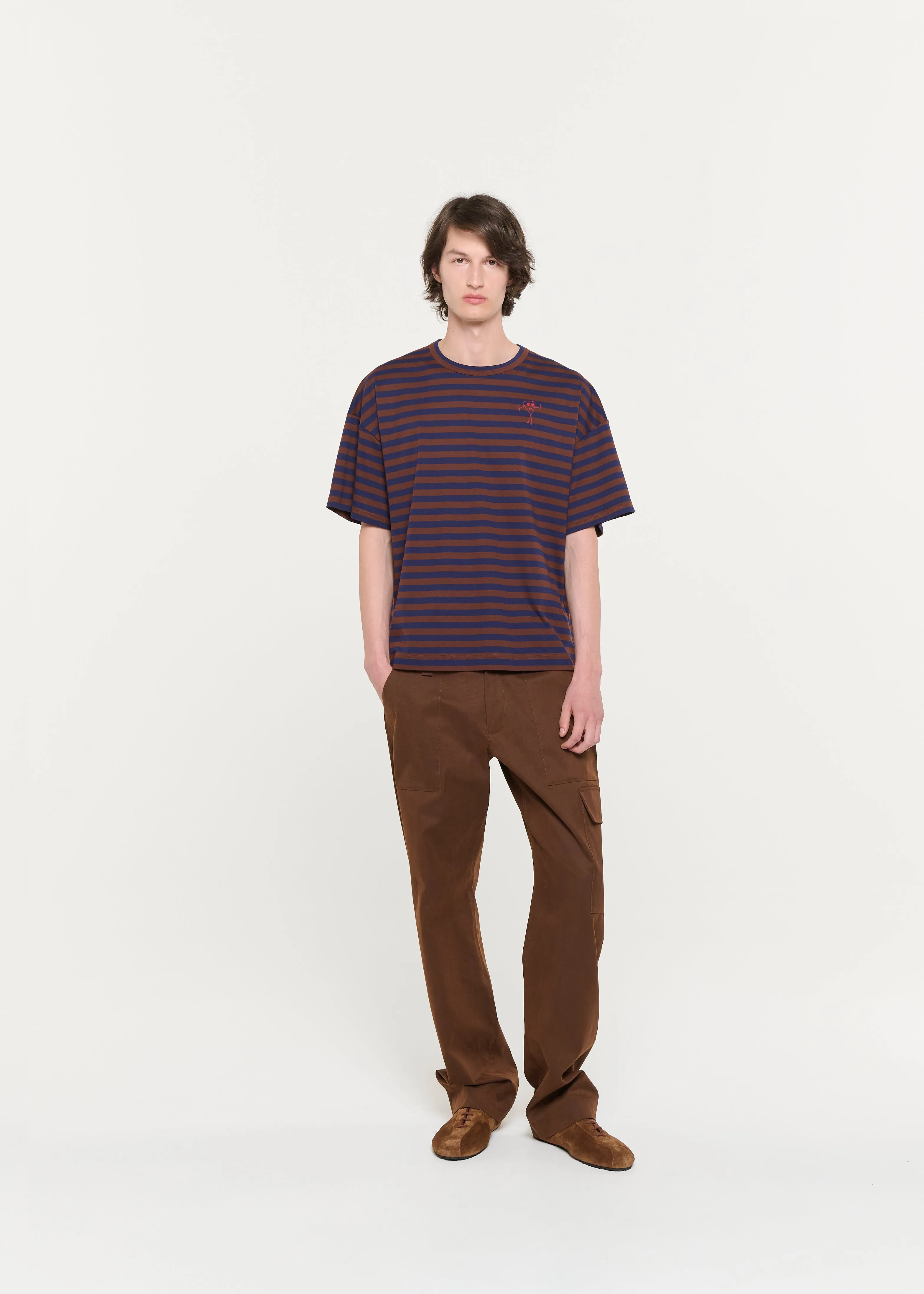 BROWN-BLUE SHORT SLEEVES STRIPED T-SHIRT sold by Plan C product image thumbnail 3