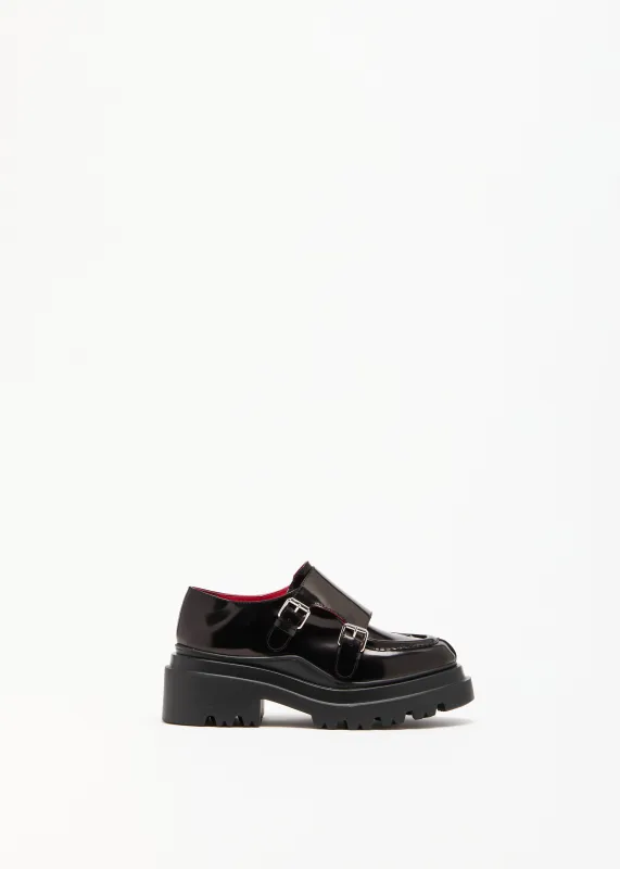 BLACK LEATHER LOAFERS WITH BUCKLES made by Plan C