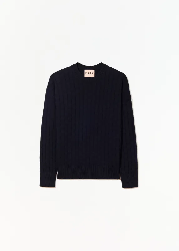 DARK BLUE CREW-NECK KNIT made by Plan C