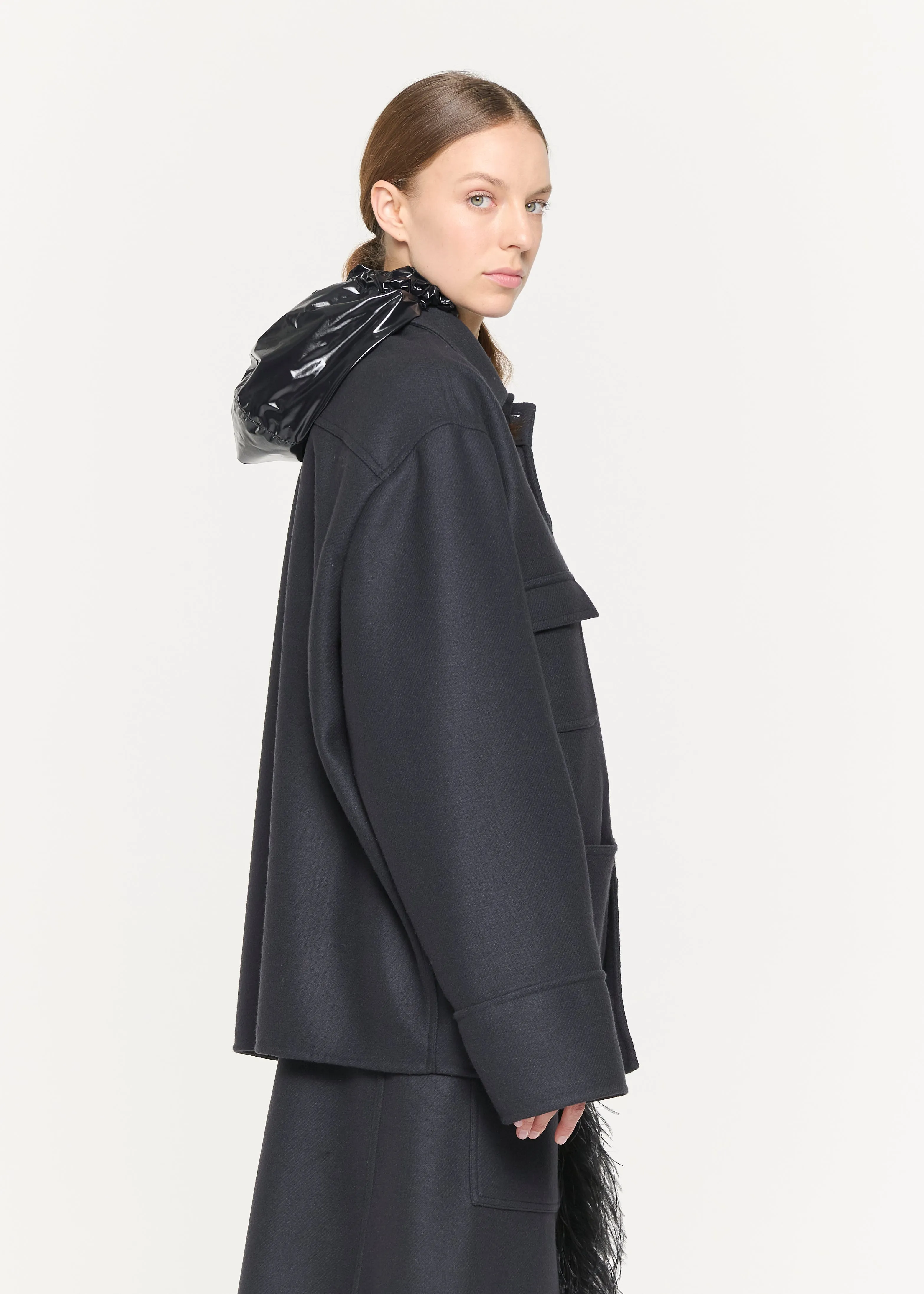 BLUE BLACK WOOL HOODED JACKET sold by Plan C product image thumbnail 5