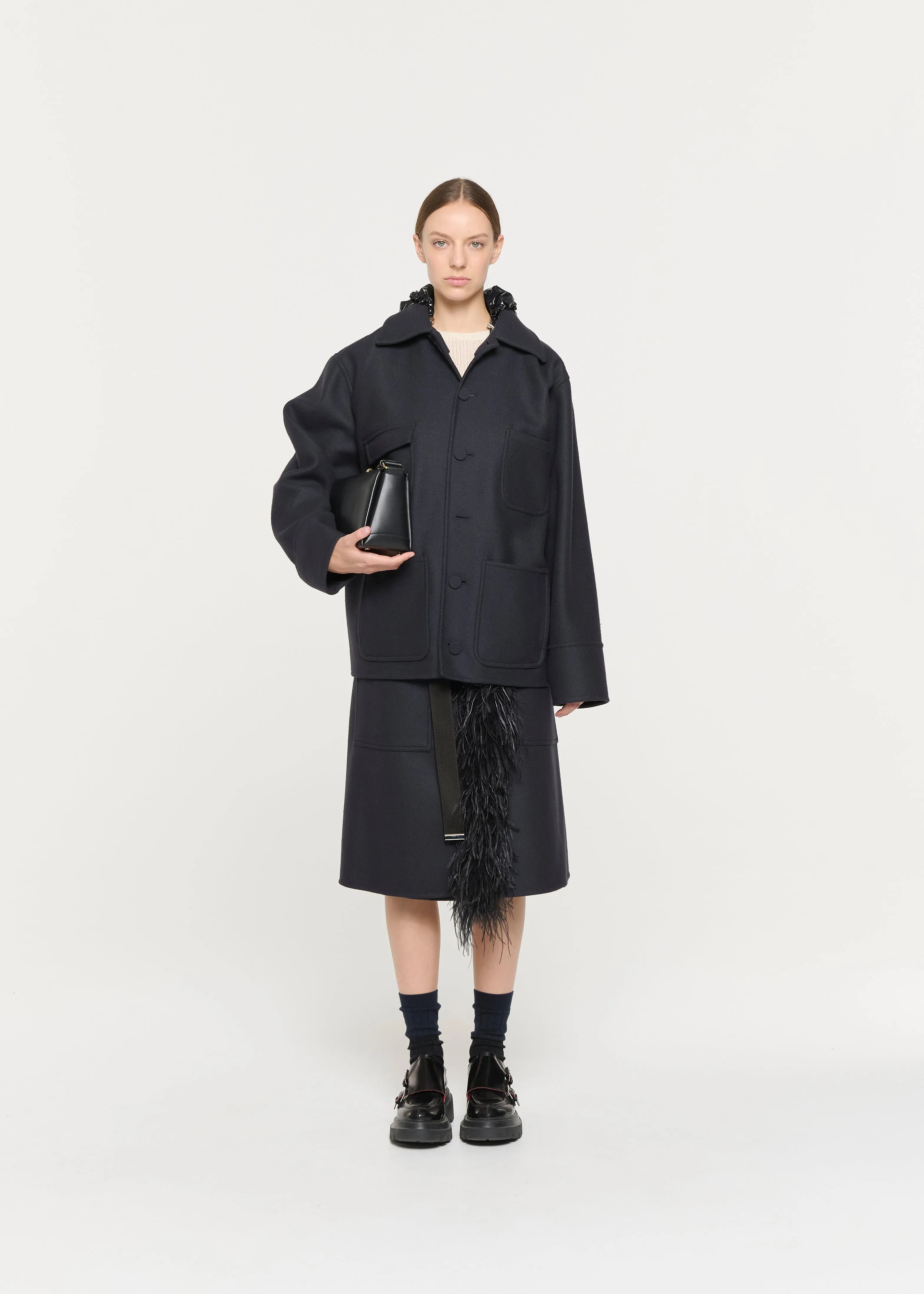 BLUE BLACK WOOL HOODED JACKET sold by Plan C product image thumbnail 3