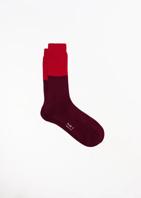 COLOR BLOCK SOCKS BORDEAUX AND RED sold by Plan C