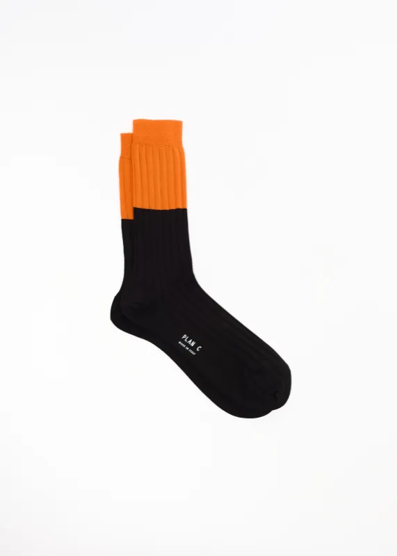 COLOR BLOCK SOCKS BLACK AND ORANGE sold by Plan C