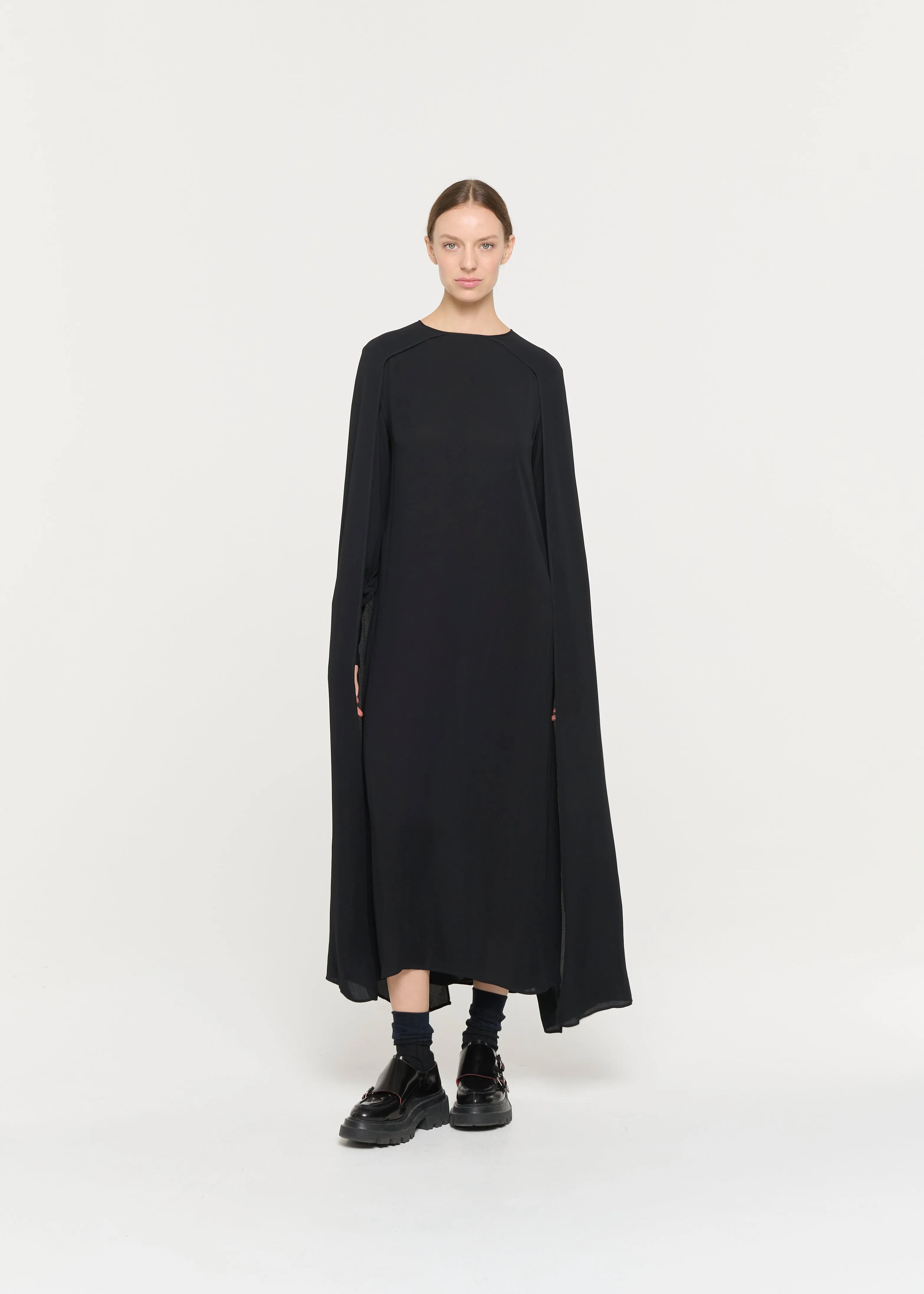 BLACK GEORGETTE CAPE EFFECT DRESS sold by Plan C product image thumbnail 4