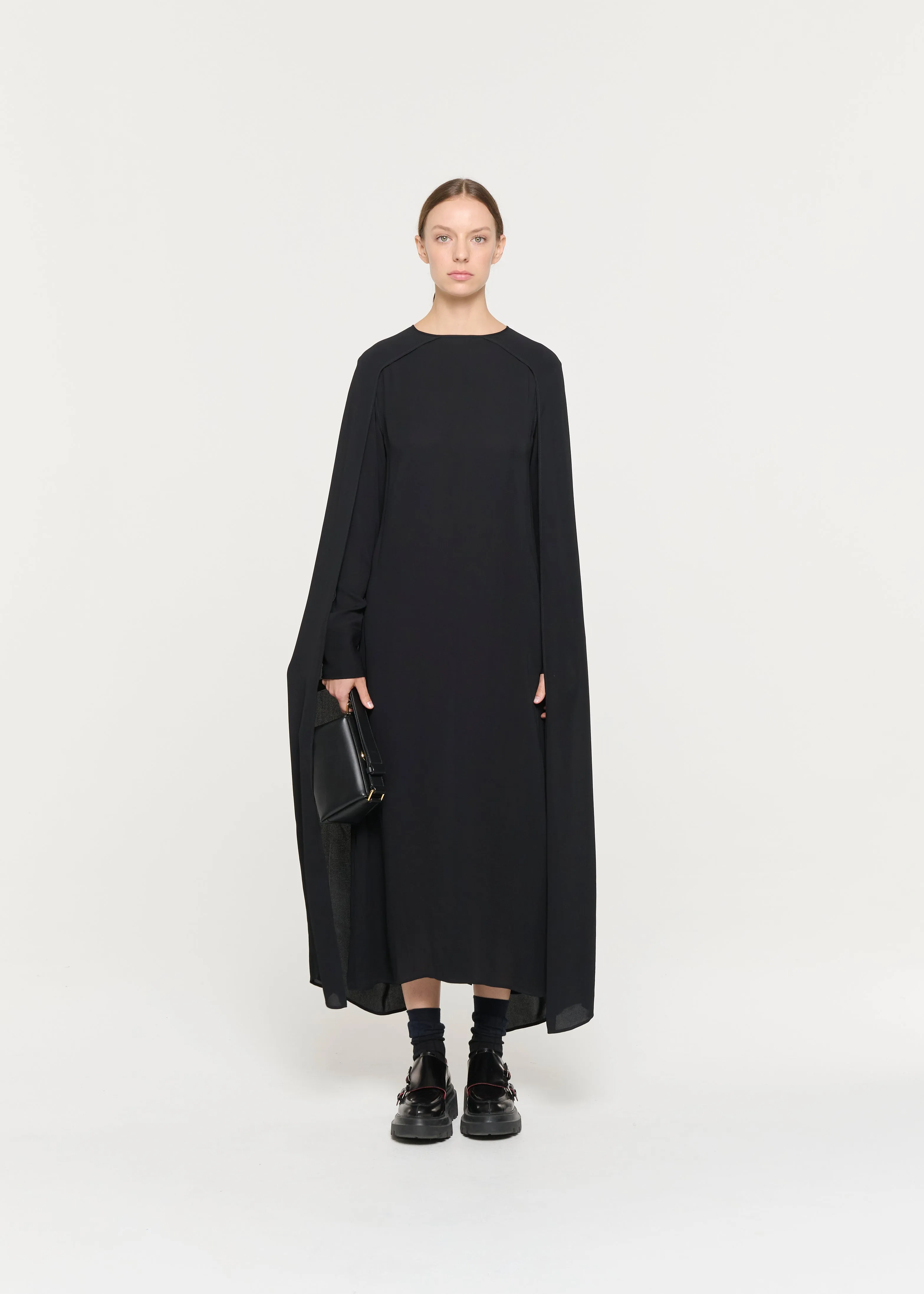 BLACK GEORGETTE CAPE EFFECT DRESS sold by Plan C product image thumbnail 2