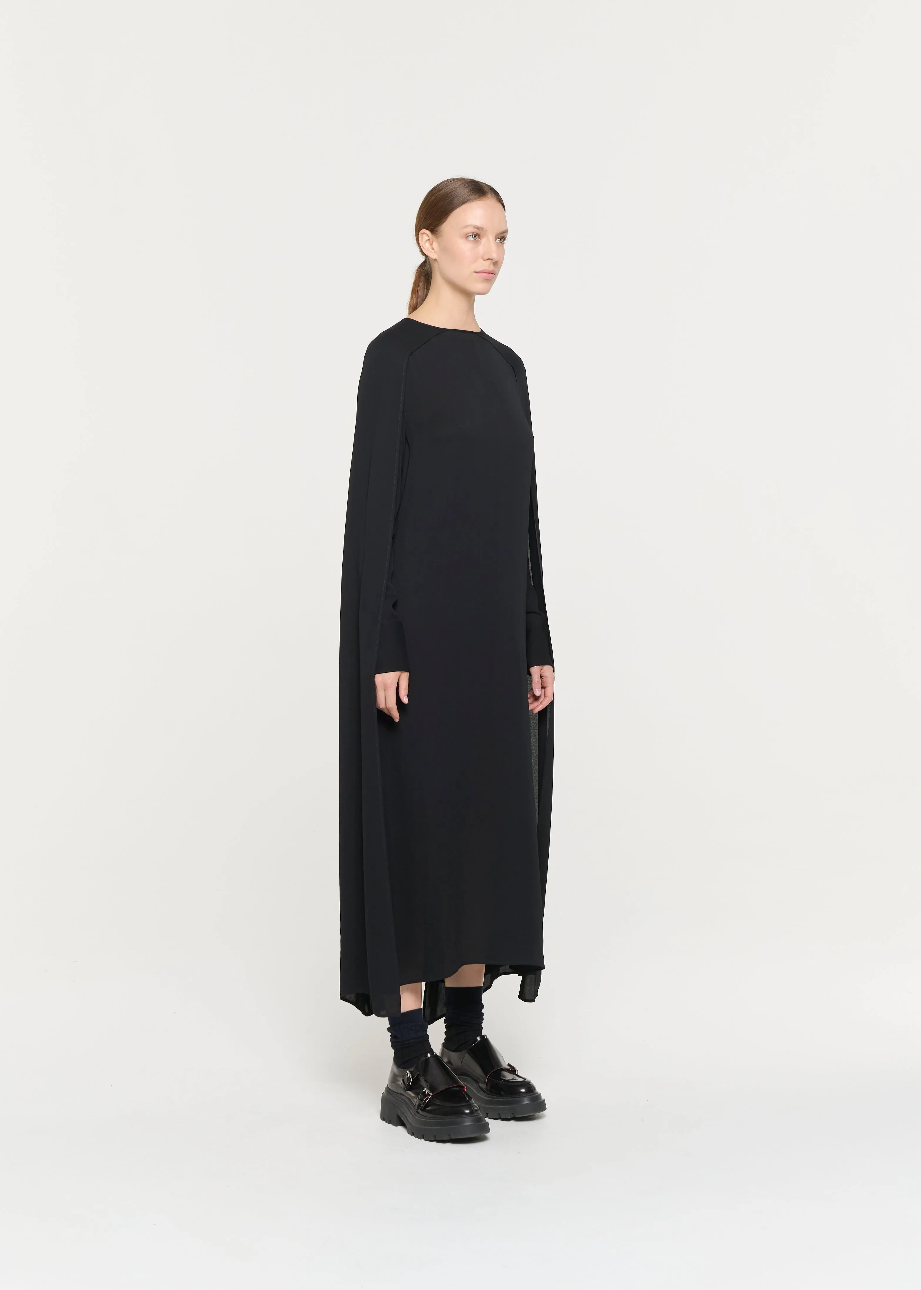 BLACK GEORGETTE CAPE EFFECT DRESS sold by Plan C product image thumbnail 5