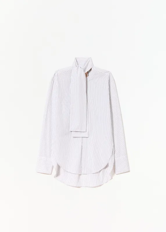WHITE STRIPED COTTON SHIRT WITH SCARF made by Plan C