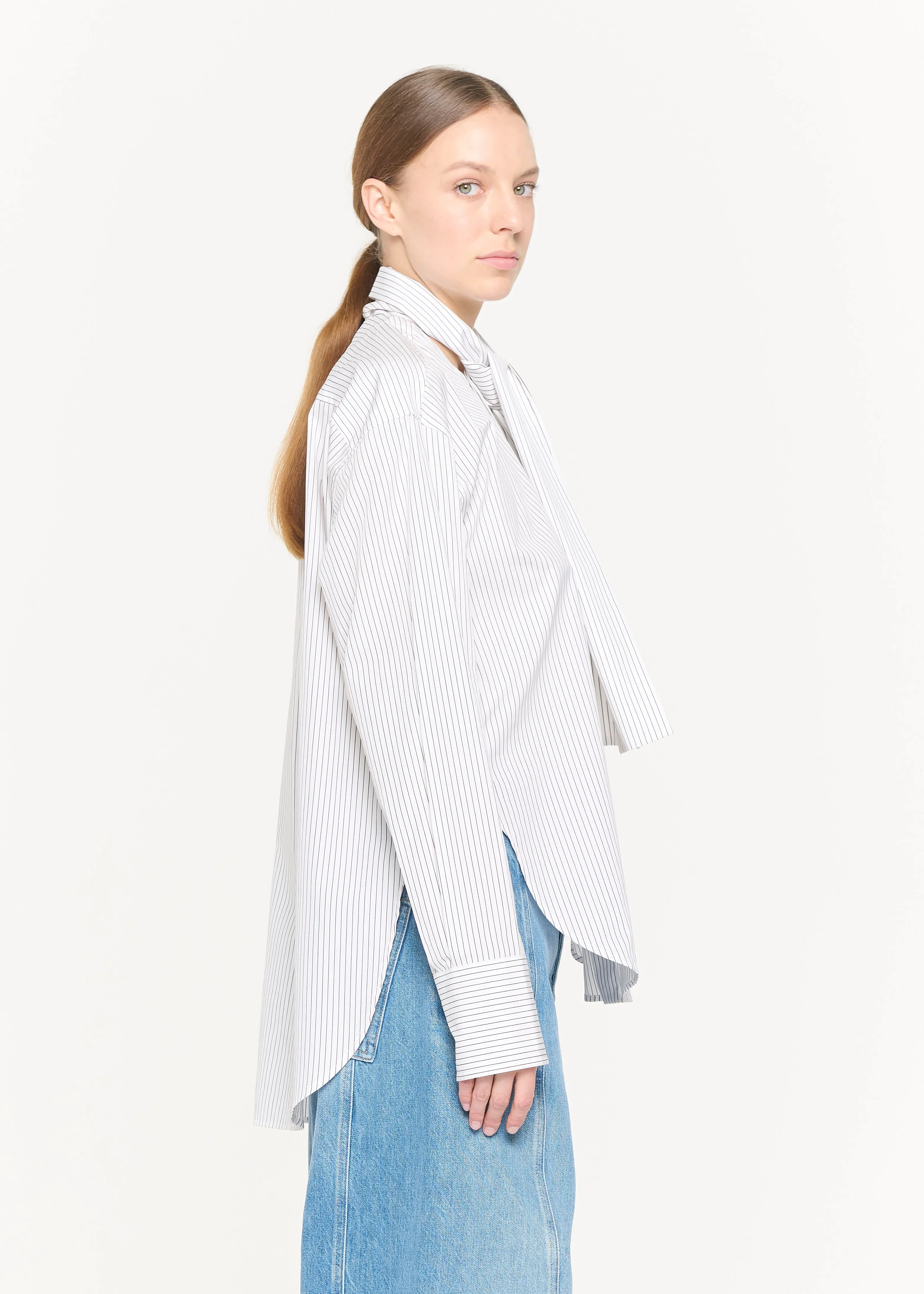 WHITE STRIPED COTTON SHIRT WITH SCARF sold by Plan C product image thumbnail 4