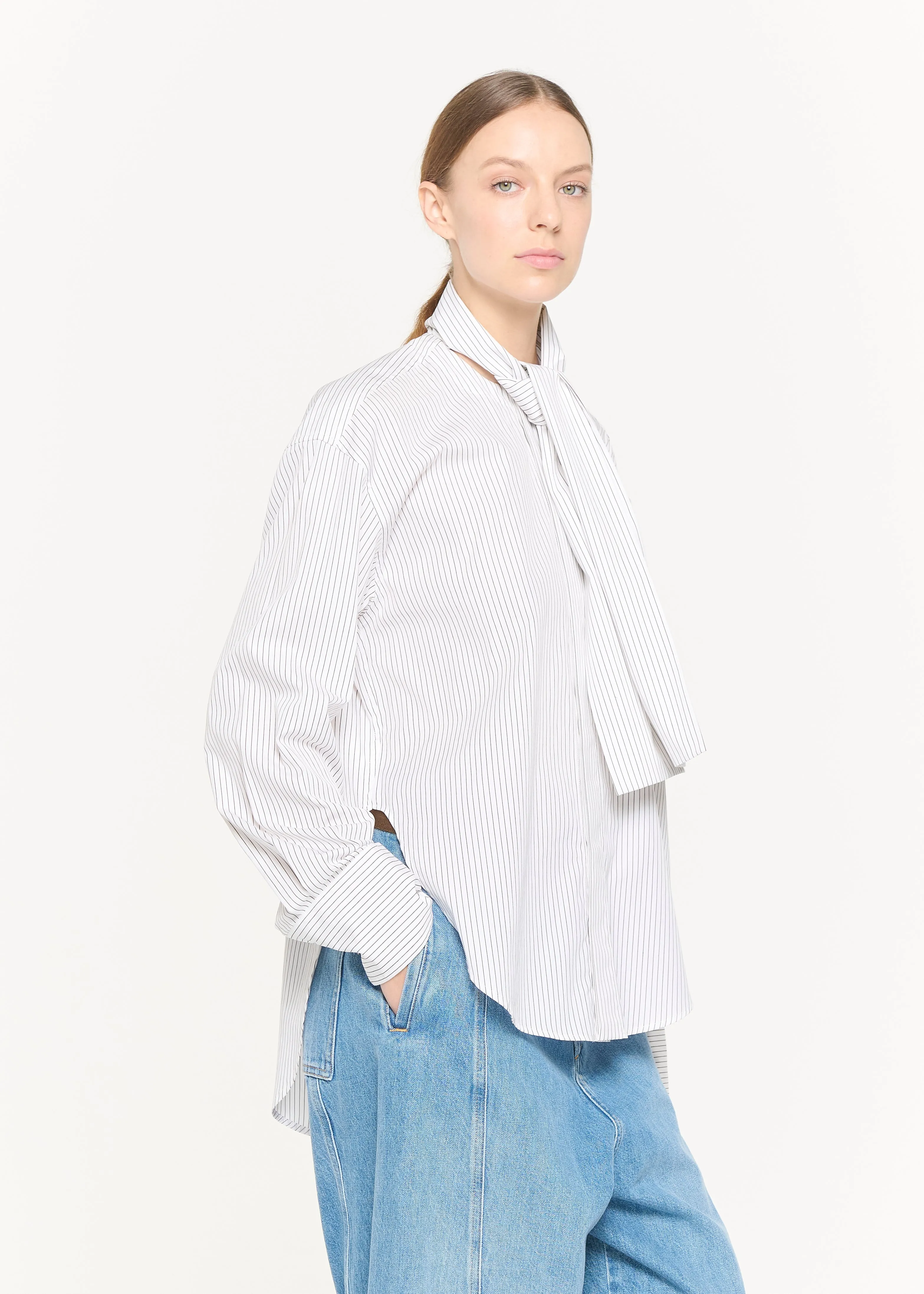 WHITE STRIPED COTTON SHIRT WITH SCARF sold by Plan C product image thumbnail 5