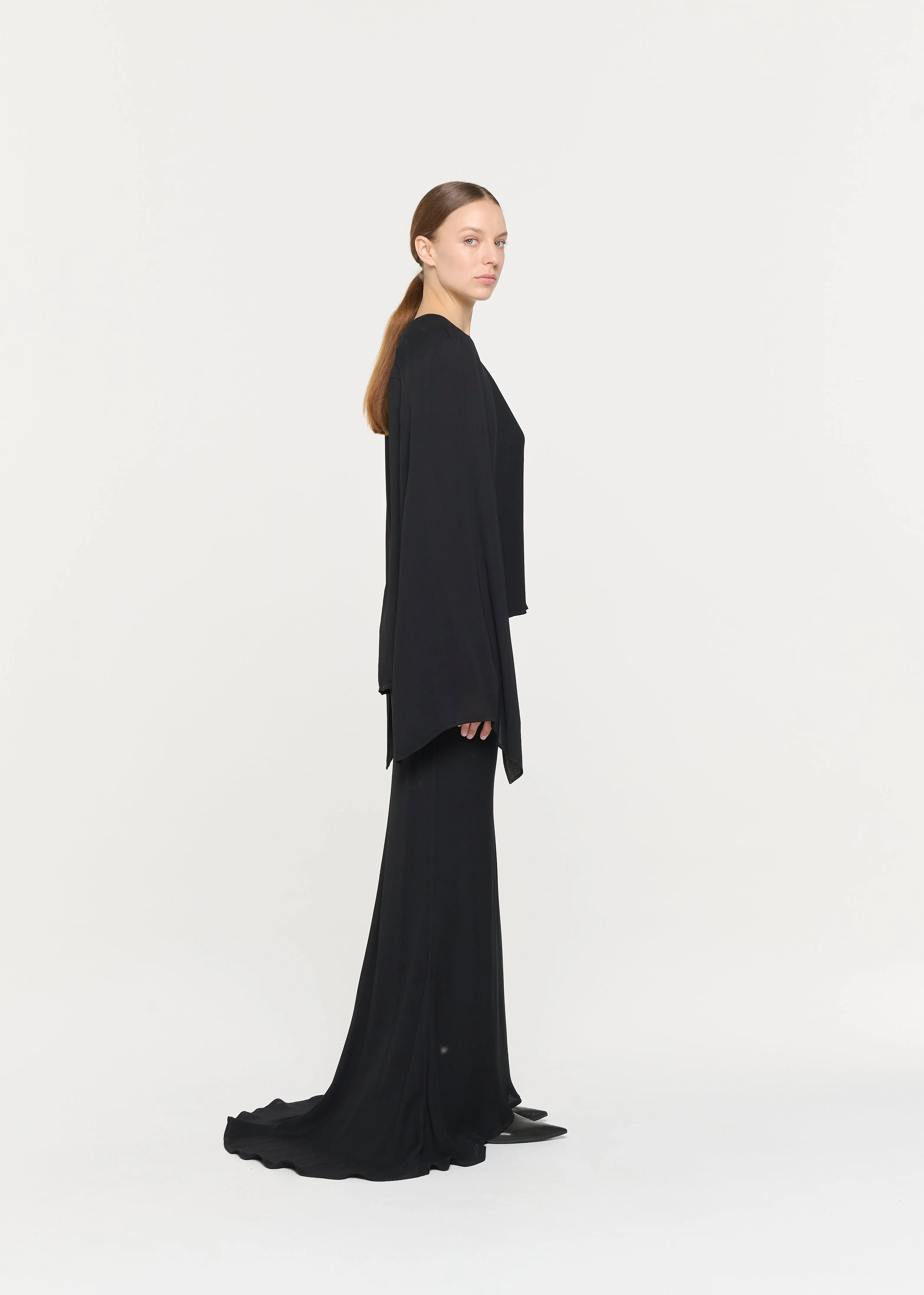 BLACK GEORGETTE FLARED LONG SKIRT sold by Plan C product image thumbnail 2