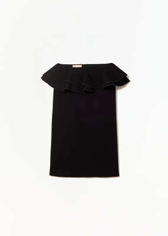 BLACK SCUBA MIDI SKIRT WITH RUFFLED WAIST made by Plan C