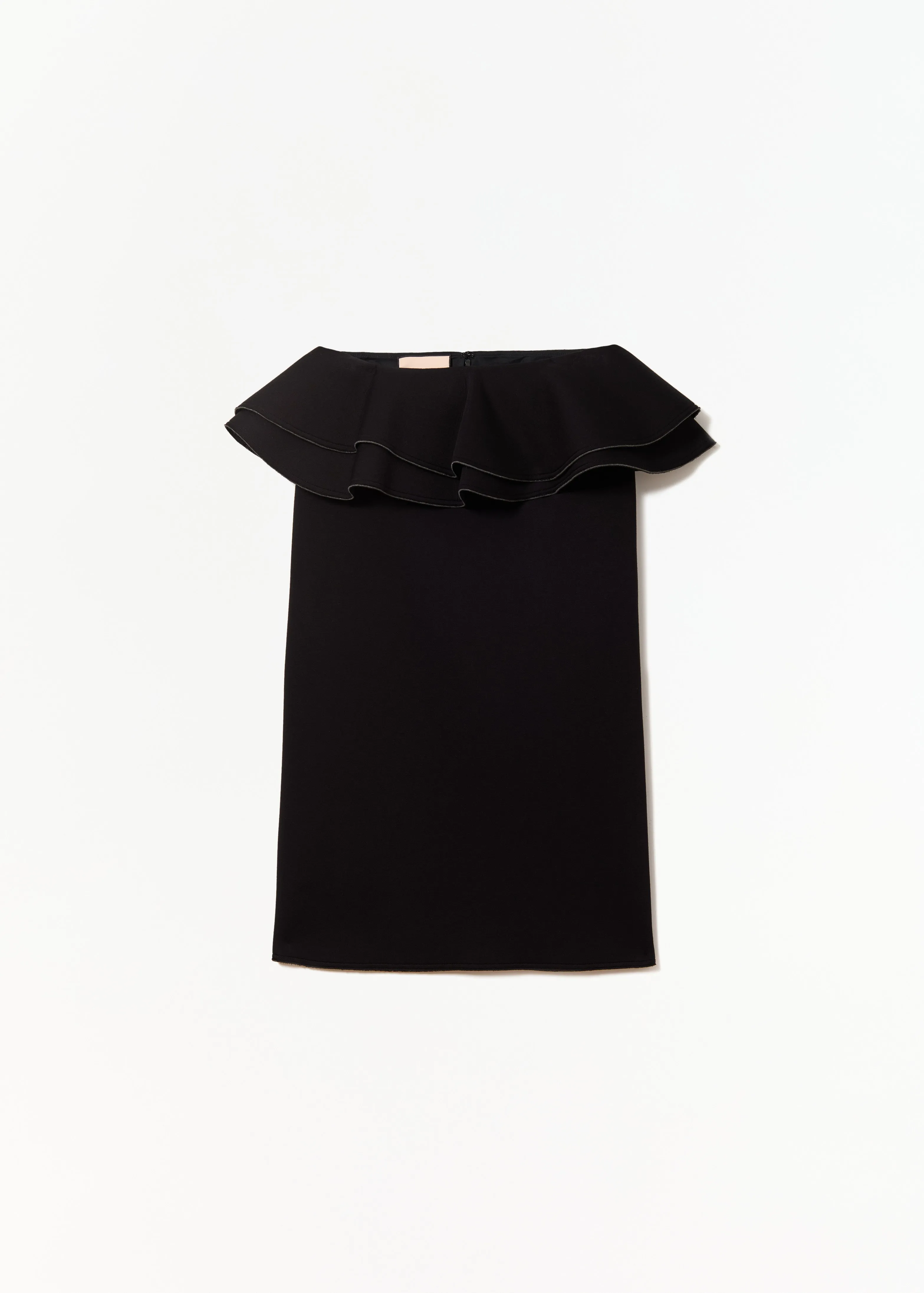 BLACK SCUBA MIDI SKIRT WITH RUFFLED WAIST sold by Plan C