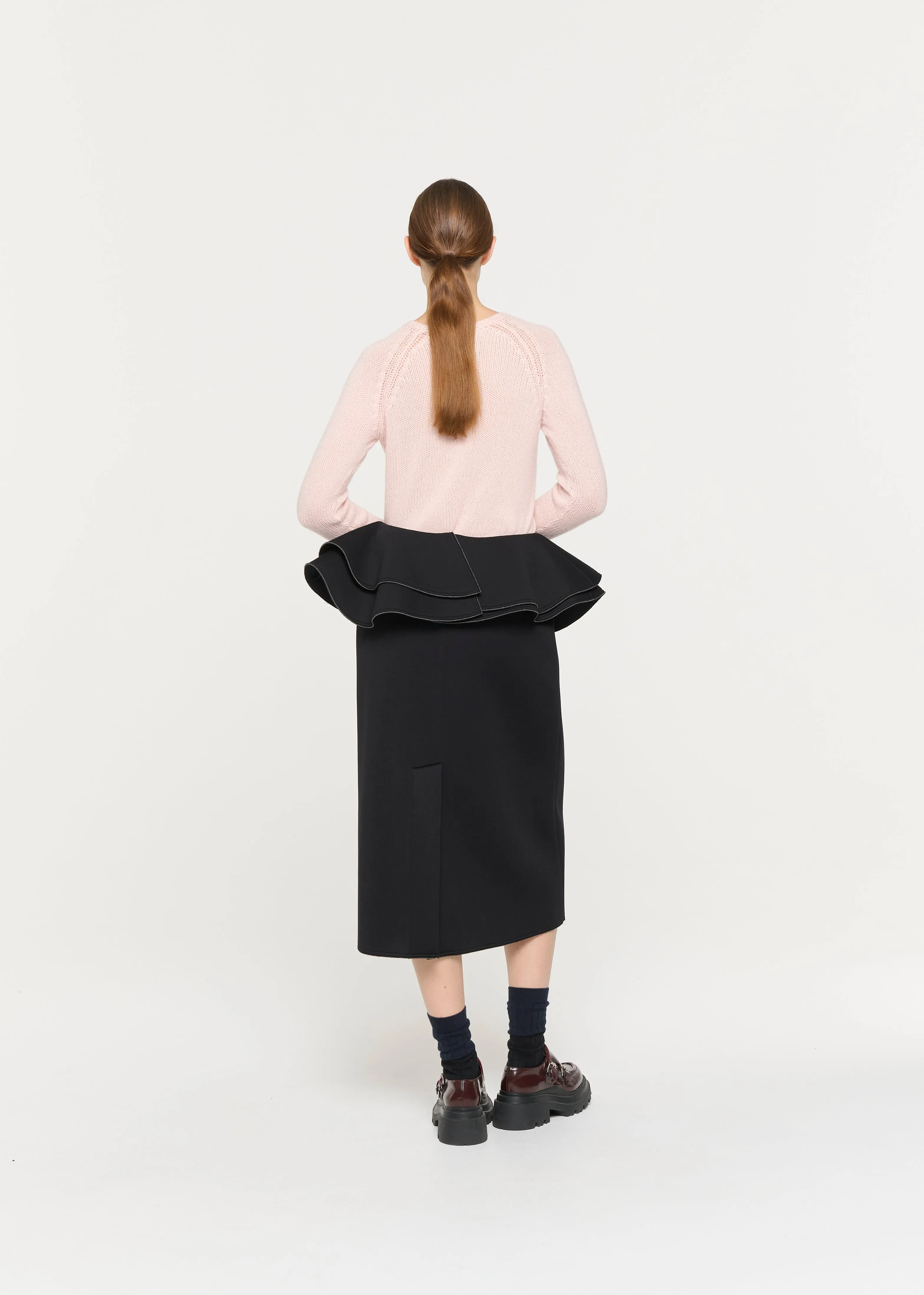 BLACK SCUBA MIDI SKIRT WITH RUFFLED WAIST sold by Plan C product image thumbnail 5