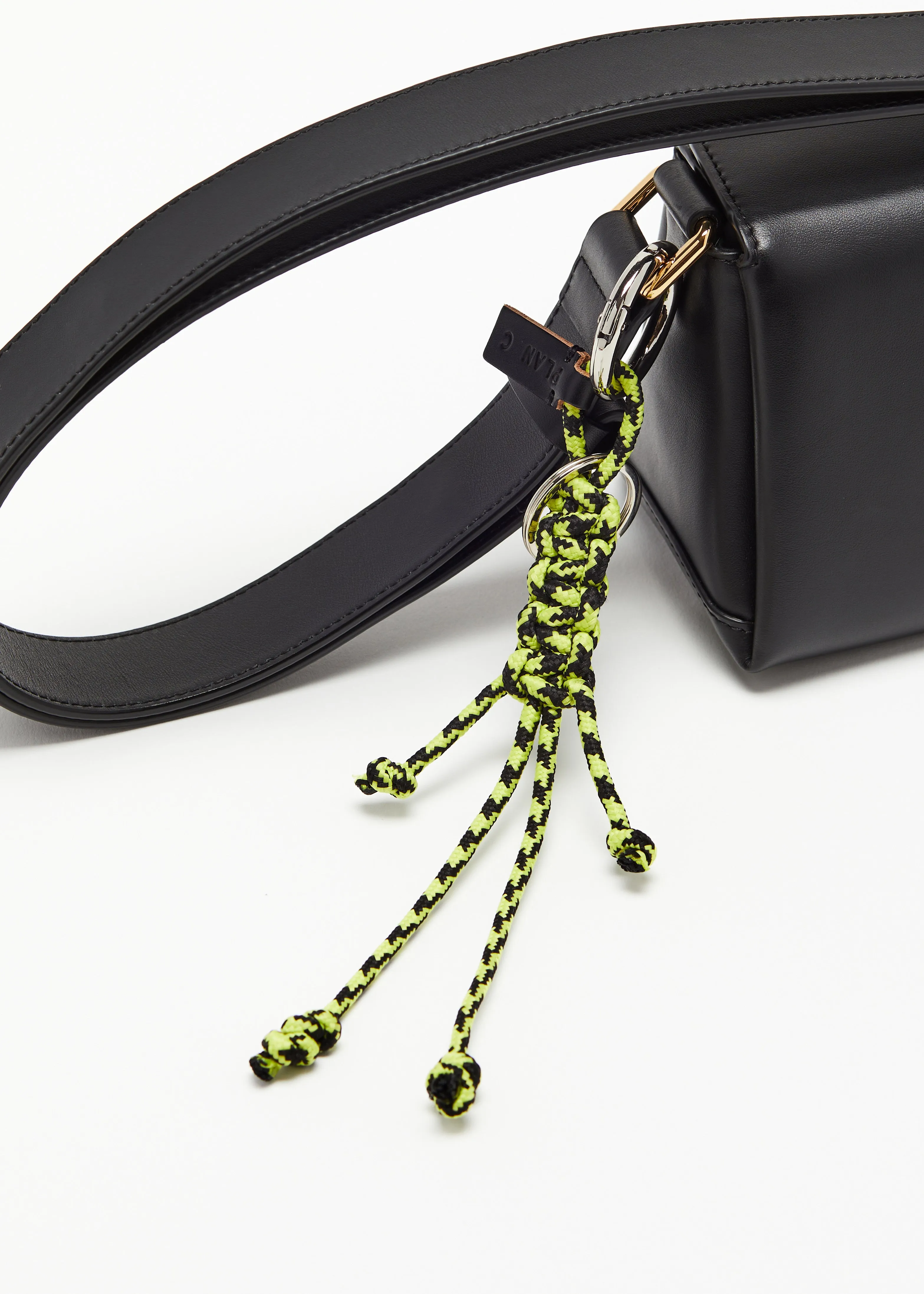 ACID GREEN AND BLACK KEY RING WITH HAND WOVEN LANYARD FRINGES sold by Plan C product image thumbnail 2