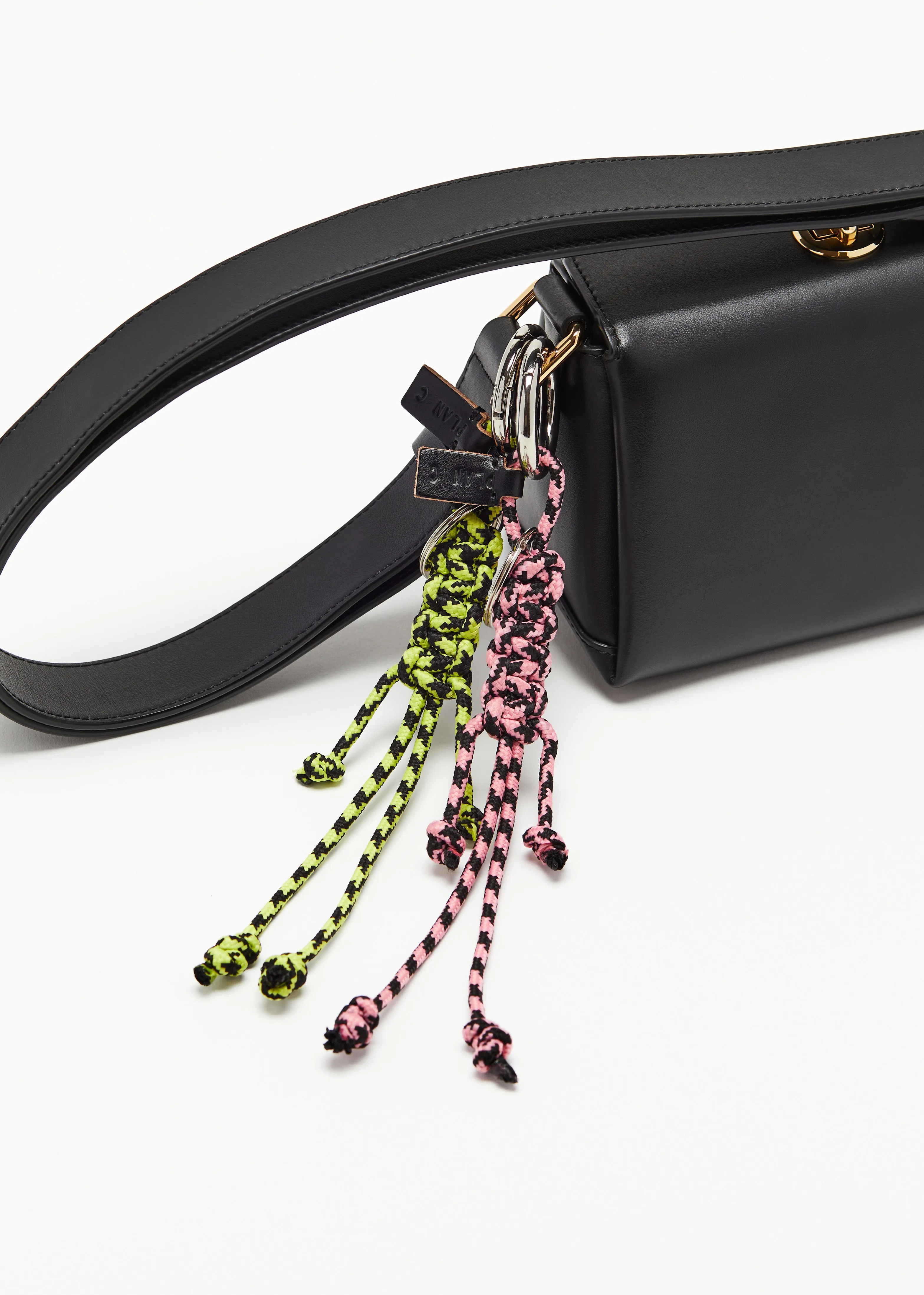 ACID GREEN AND BLACK KEY RING WITH HAND WOVEN LANYARD FRINGES sold by Plan C product image thumbnail 4