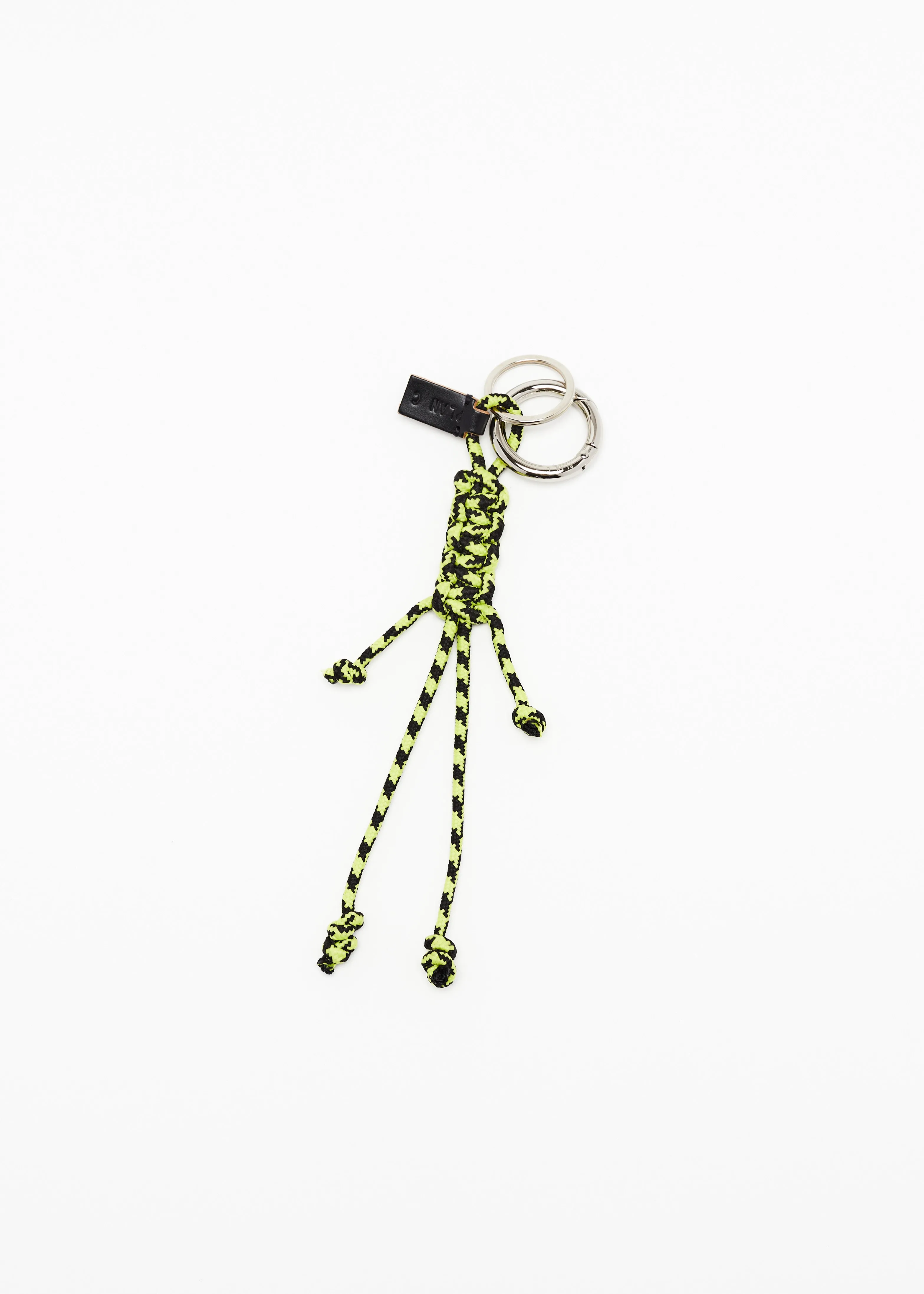 ACID GREEN AND BLACK KEY RING WITH HAND WOVEN LANYARD FRINGES sold by Plan C