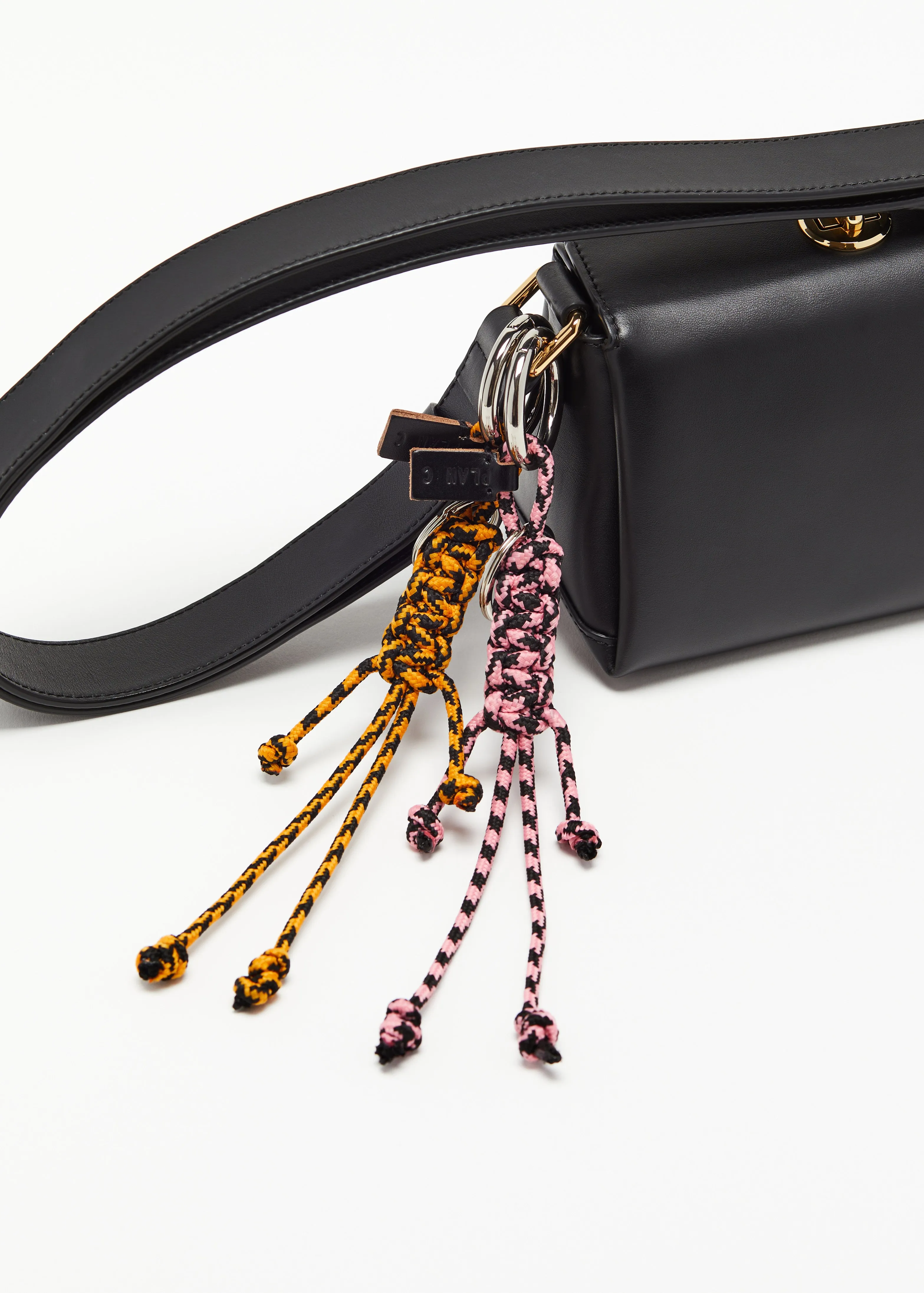 ORANGE AND BLACK KEY RING WITH HAND WOVEN LANYARD FRINGES sold by Plan C product image thumbnail 4