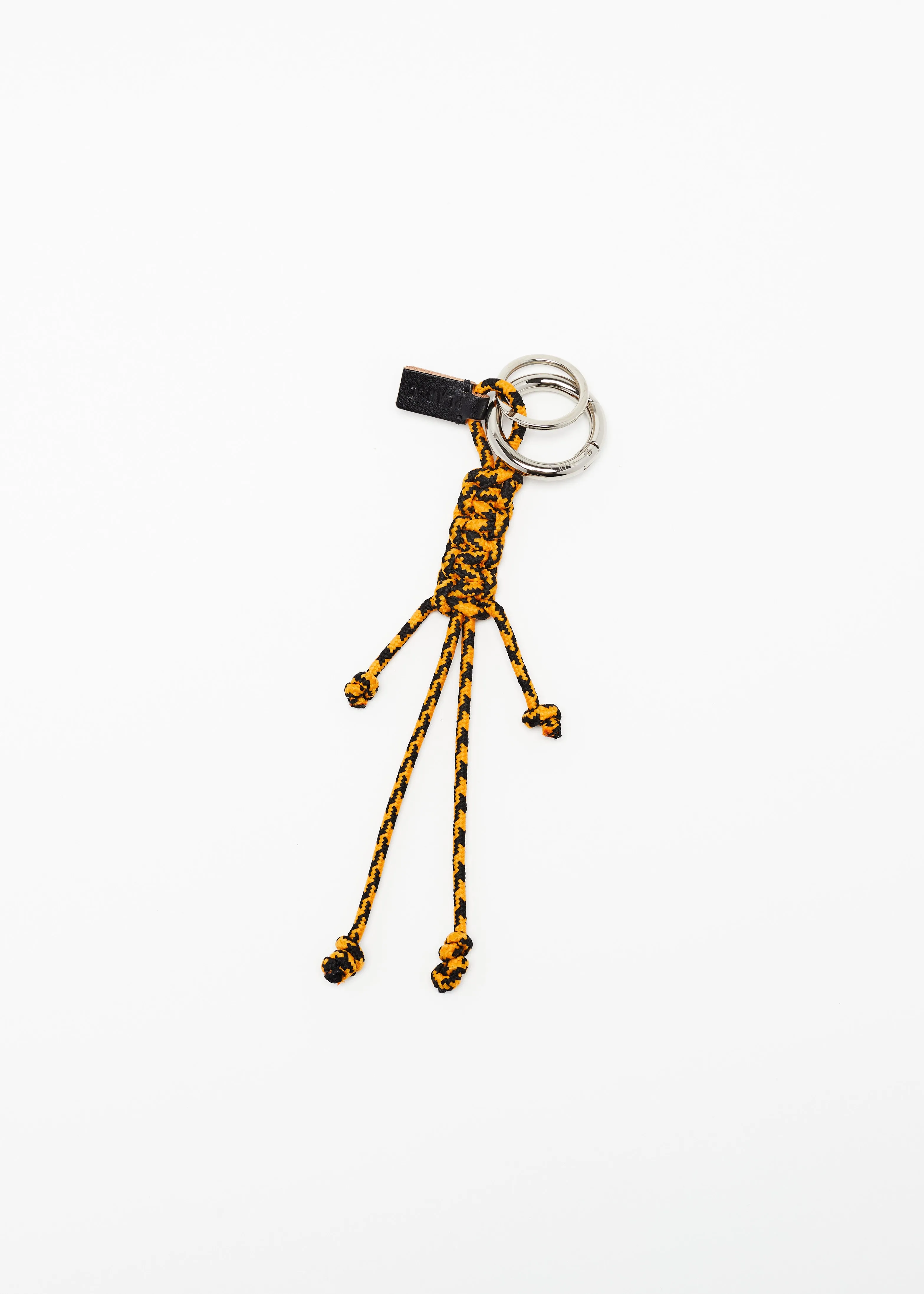 ORANGE AND BLACK KEY RING WITH HAND WOVEN LANYARD FRINGES sold by Plan C