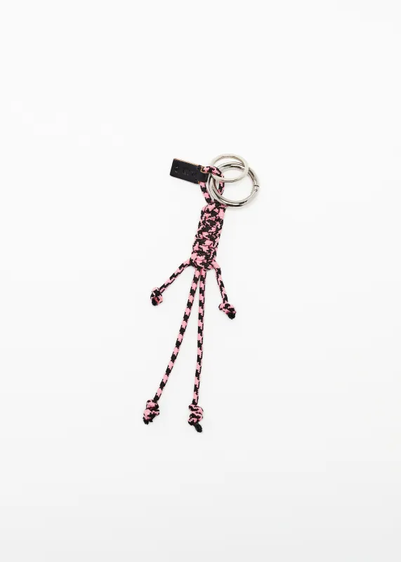 PINK AND BLACK KEY RING WITH HAND WOVEN LANYARD FRINGES made by Plan C