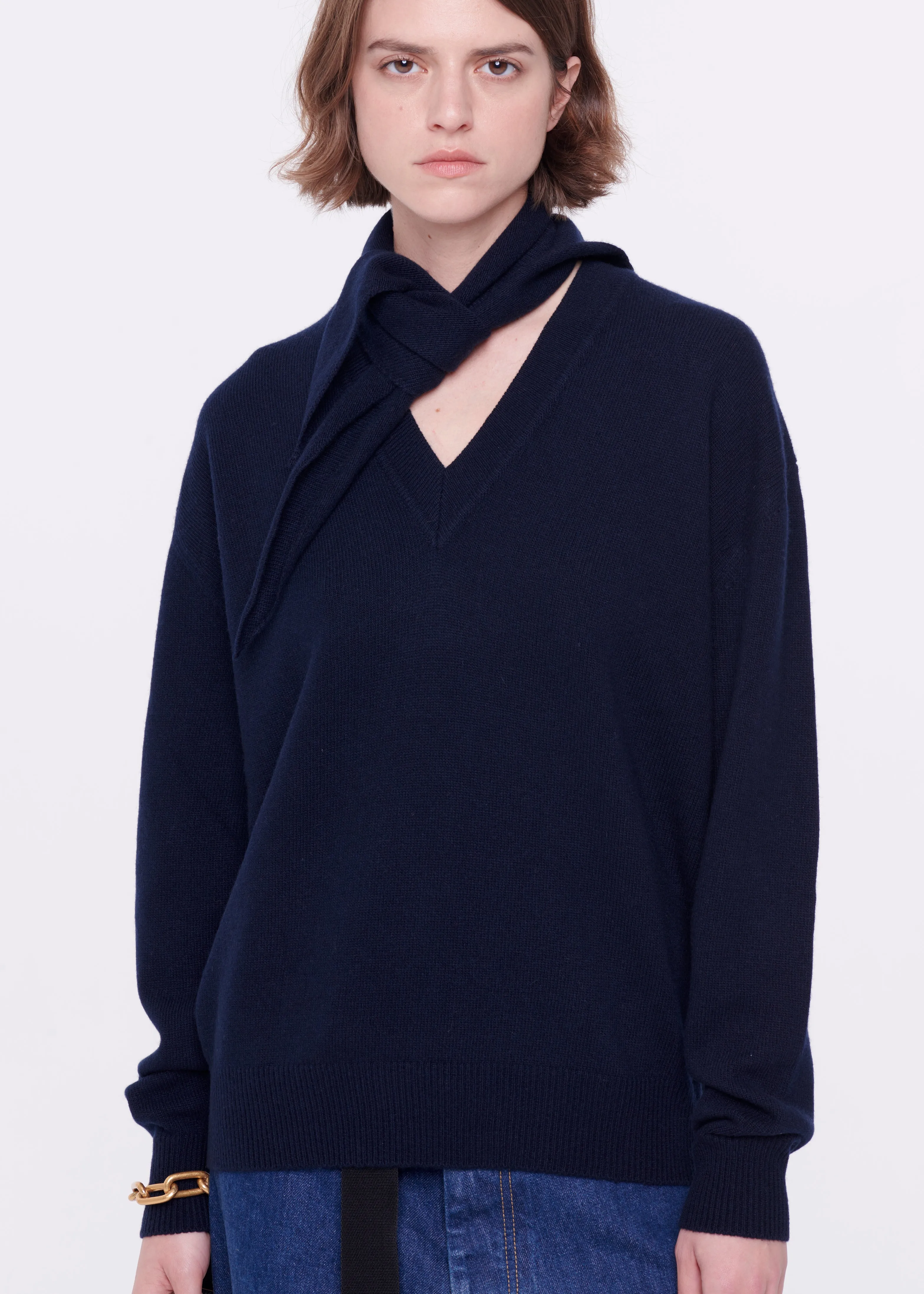 NAVY WOOL SWEATER WITH SHAWL sold by Plan C product image thumbnail 3