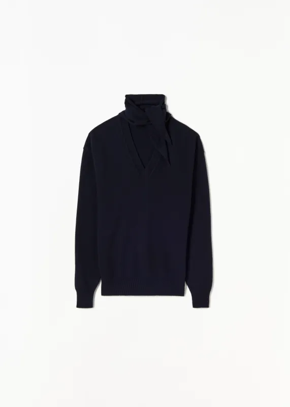 NAVY WOOL SWEATER WITH SHAWL sold by Plan C