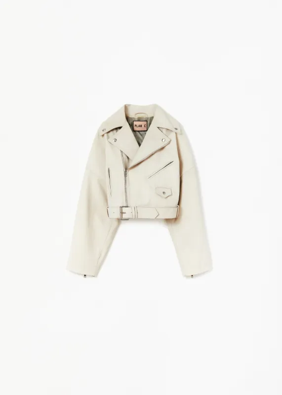 CROPPED LEATHER BIKER JACKET made by Plan C